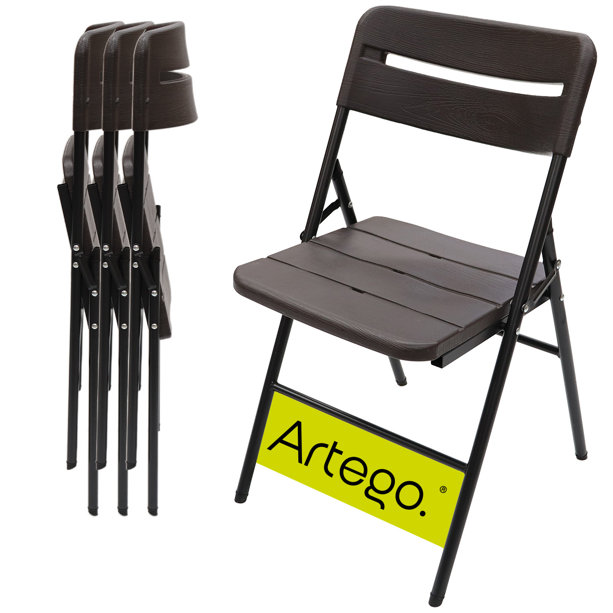 Silla plegable acabado tipo madera plástico HDPE ligera Folding chair compacta para terraza jardín eventos paquete de 4 sillas.