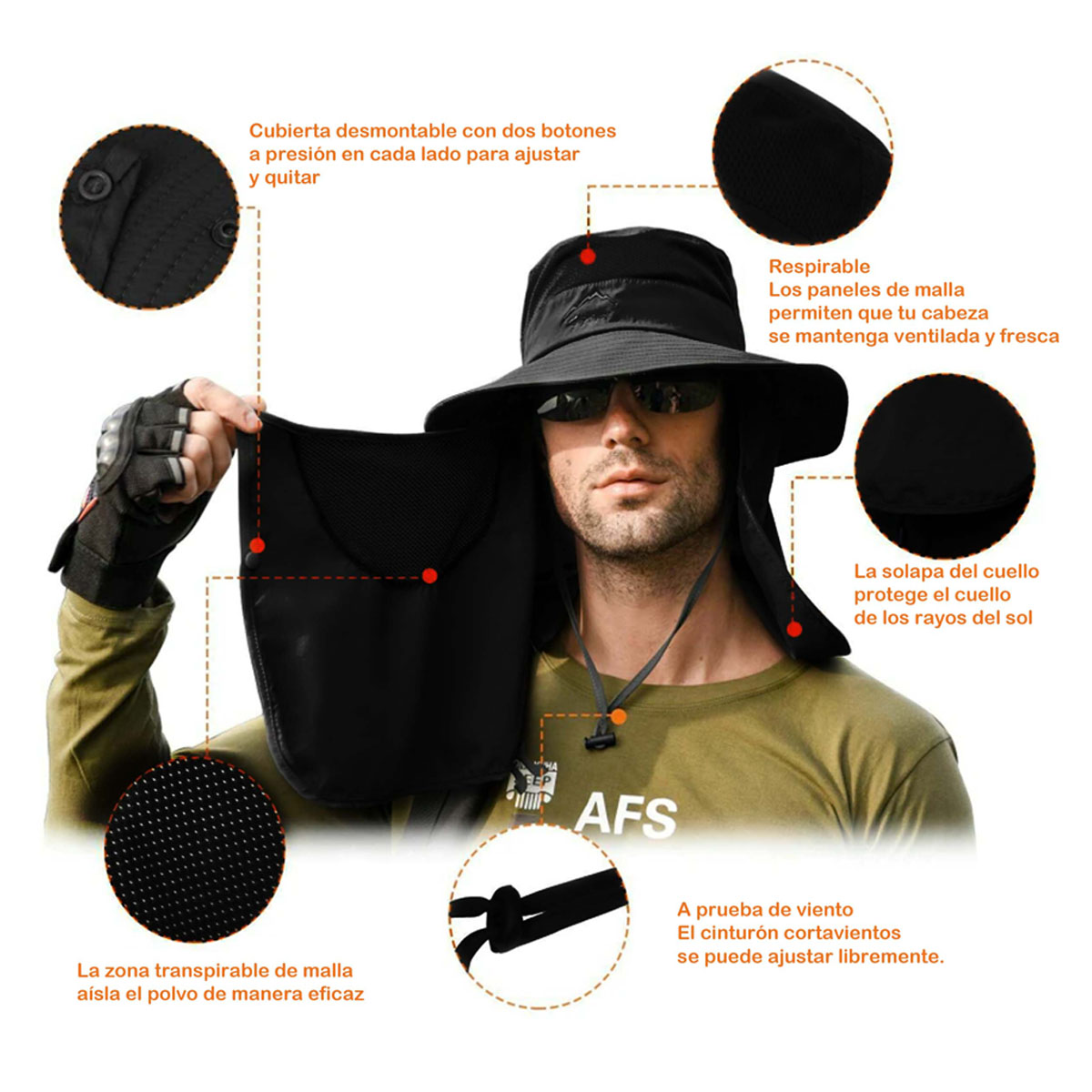 Sombrero Para El Sol Gorro Pescador Anti-uv Upf50+ Guardapolvo