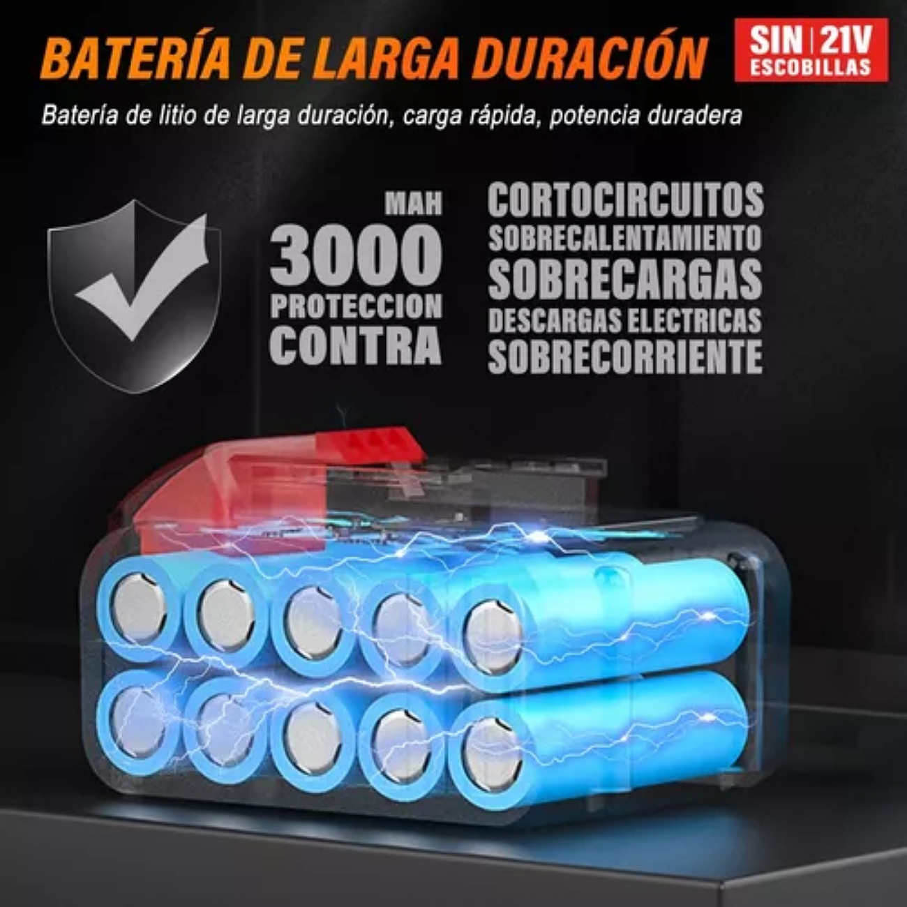 Taladro Rotomartillo Nanwei Sin Carbones Con 2baterías 3.0ah Color Negro