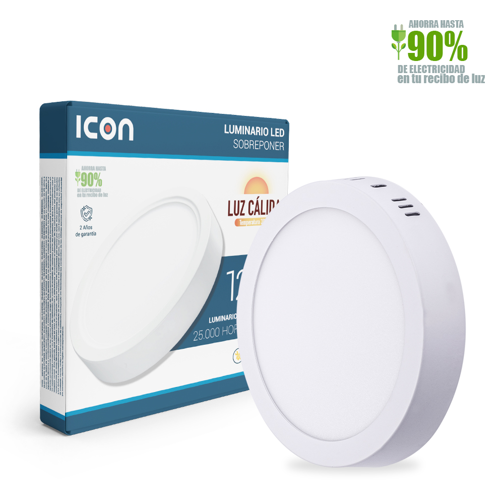 ICON Luminario Led Downlight Lámpara de Techo Sobrepuesto 18W Luz Cálida 4100K