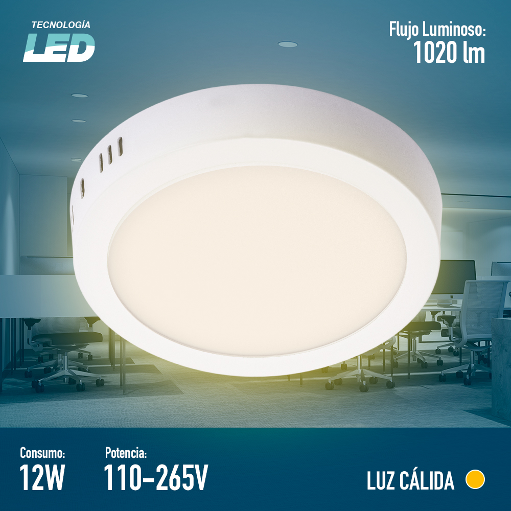 ICON Luminario Led Downlight Lámpara de Techo Sobrepuesto 18W Luz Cálida 4100K