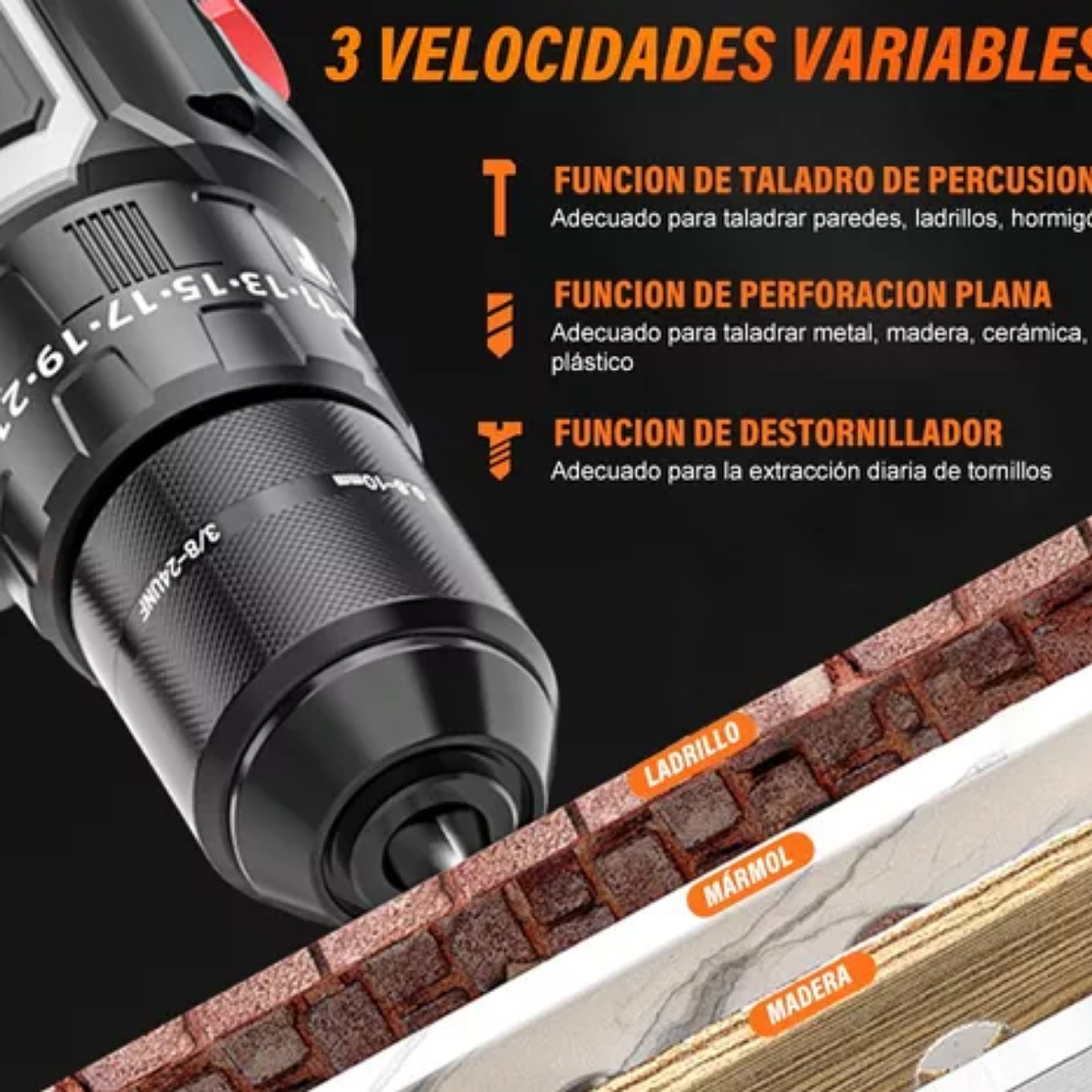 Taladro Rotomartillo Nanwei Sin Carbones Con 2baterías 3.0ah Color Negro