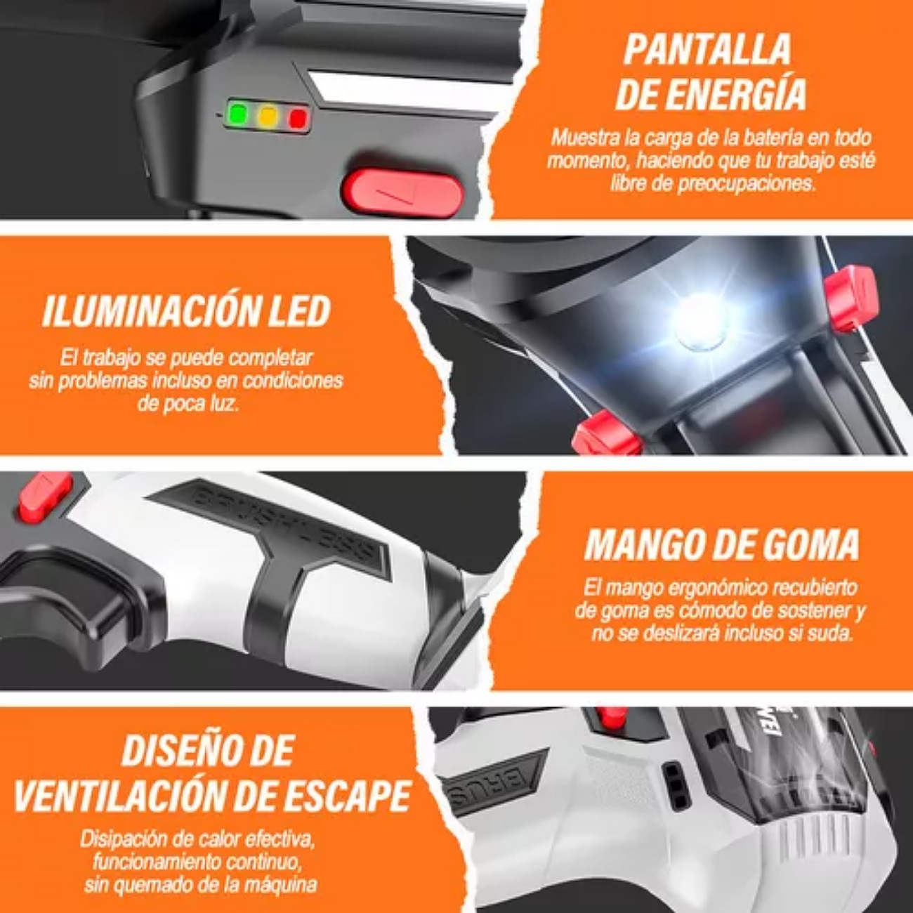 Taladro Rotomartillo Nanwei Sin Carbones Con 2baterías 3.0ah Color Negro