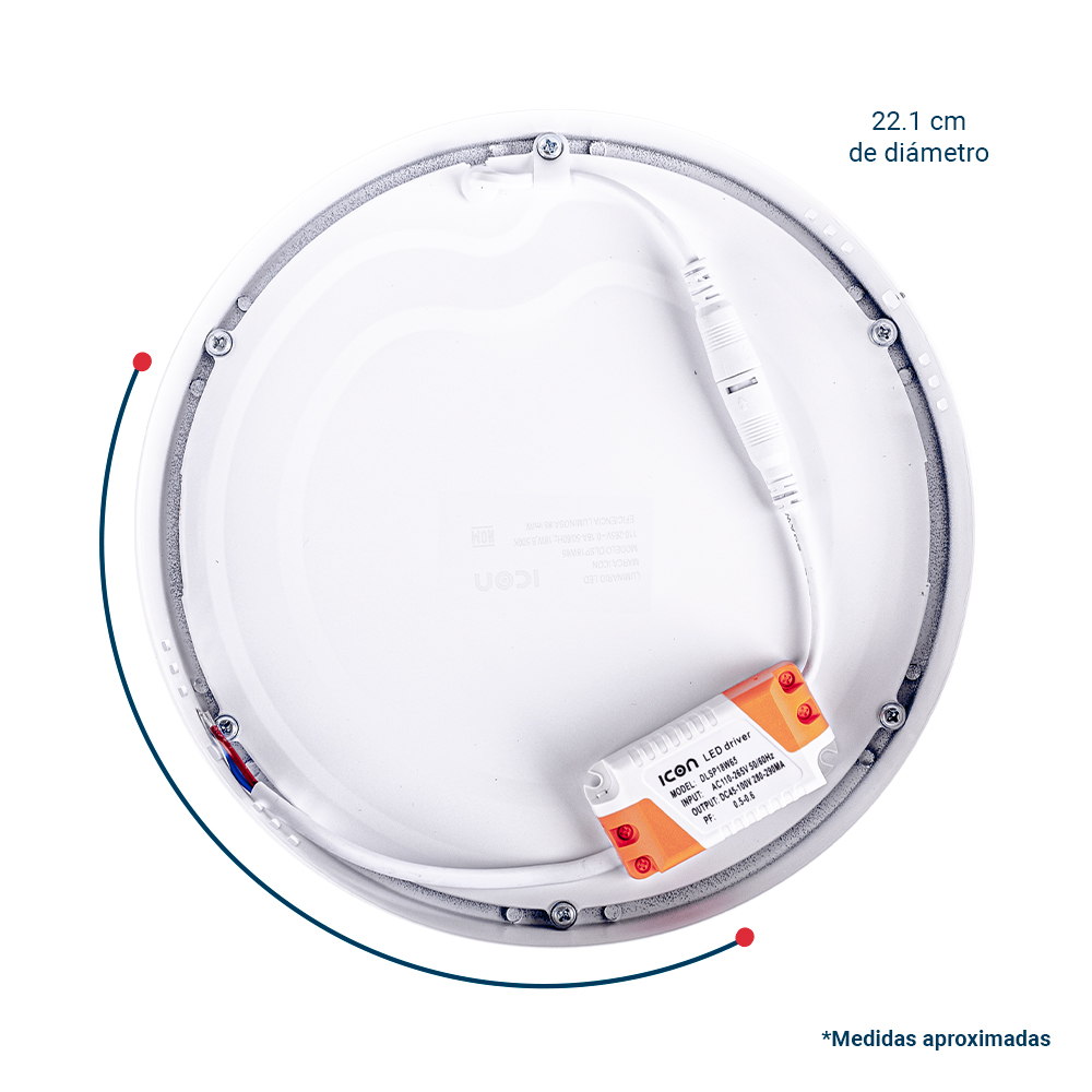 ICON Luminario Led Downlight Lámpara de Techo Sobrepuesto 12W Luz Neutra 6500K
