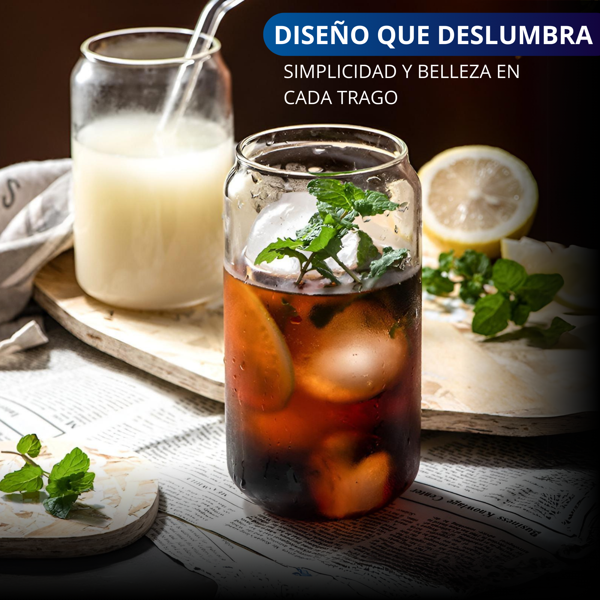 Vasos De Vidrio Con Popote Ecomlab Tapa Bambú Juego de 4 Pcs.