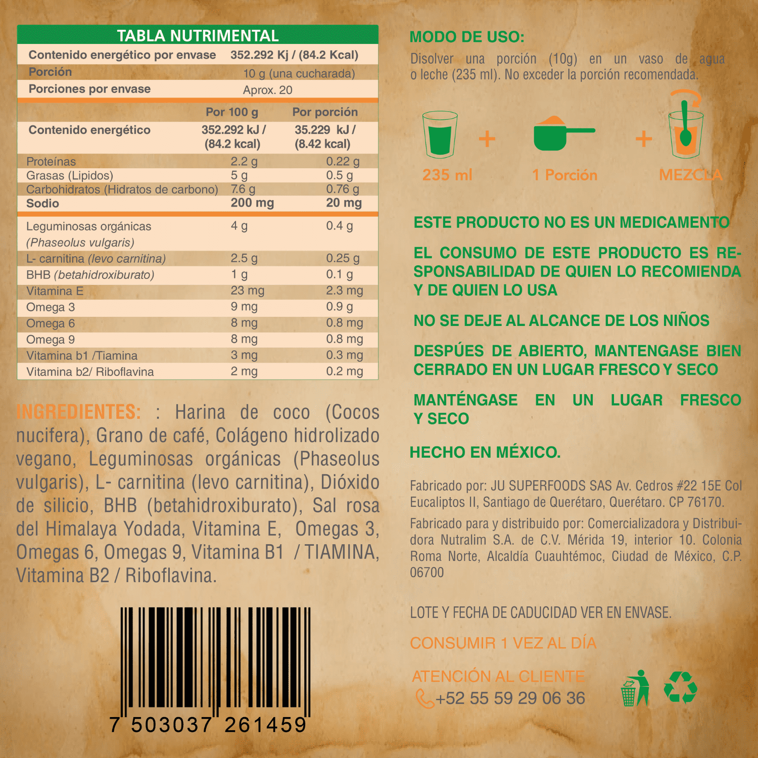 Nutrasien100 Café Keto Coffee Termogénico Sin Azúcar L-carnitina 20 Porciones