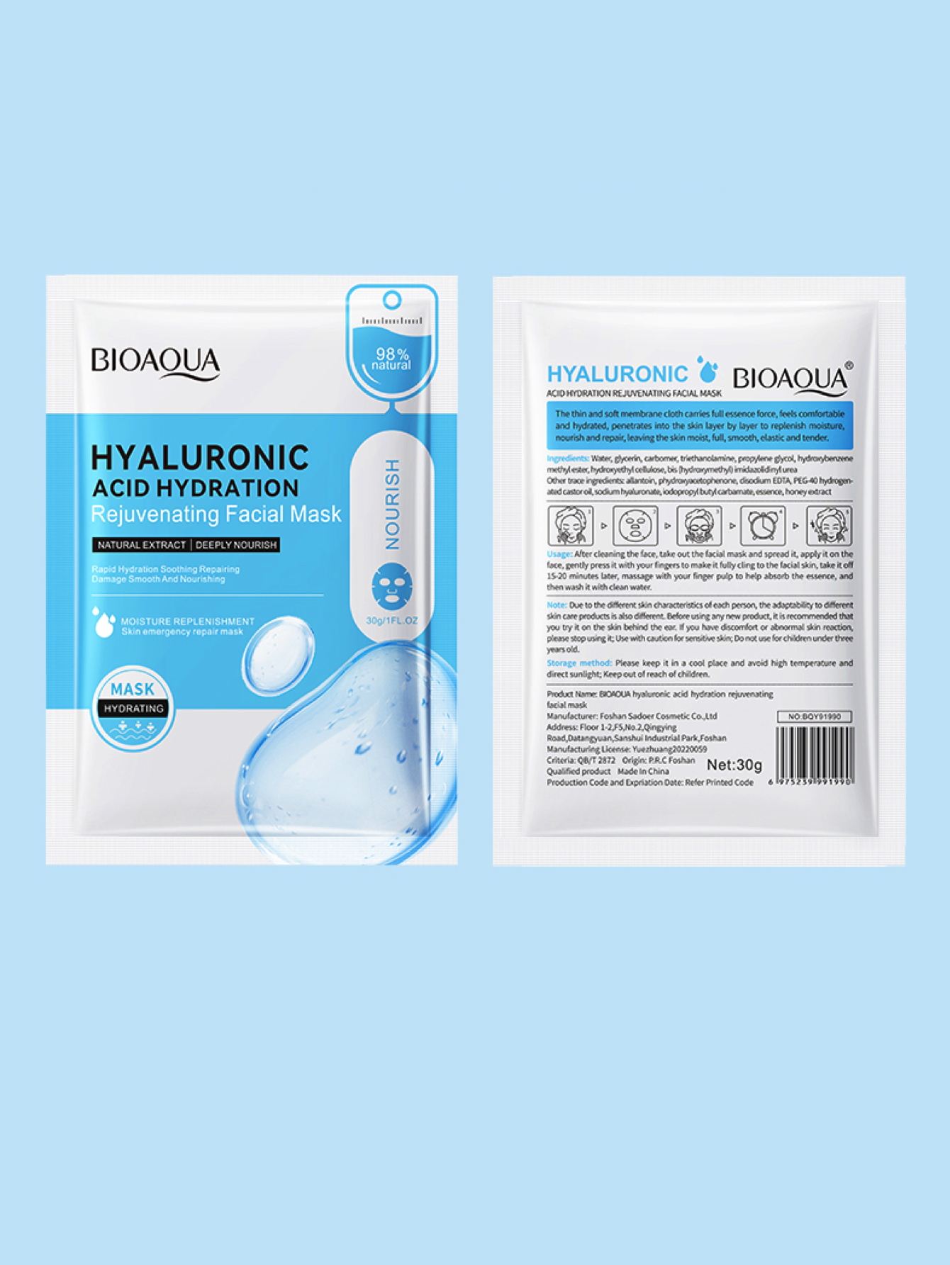 20 Mascarillas de Ácido Hialurónico Hidratante En Tela Anti Arrugas Anti Edad.