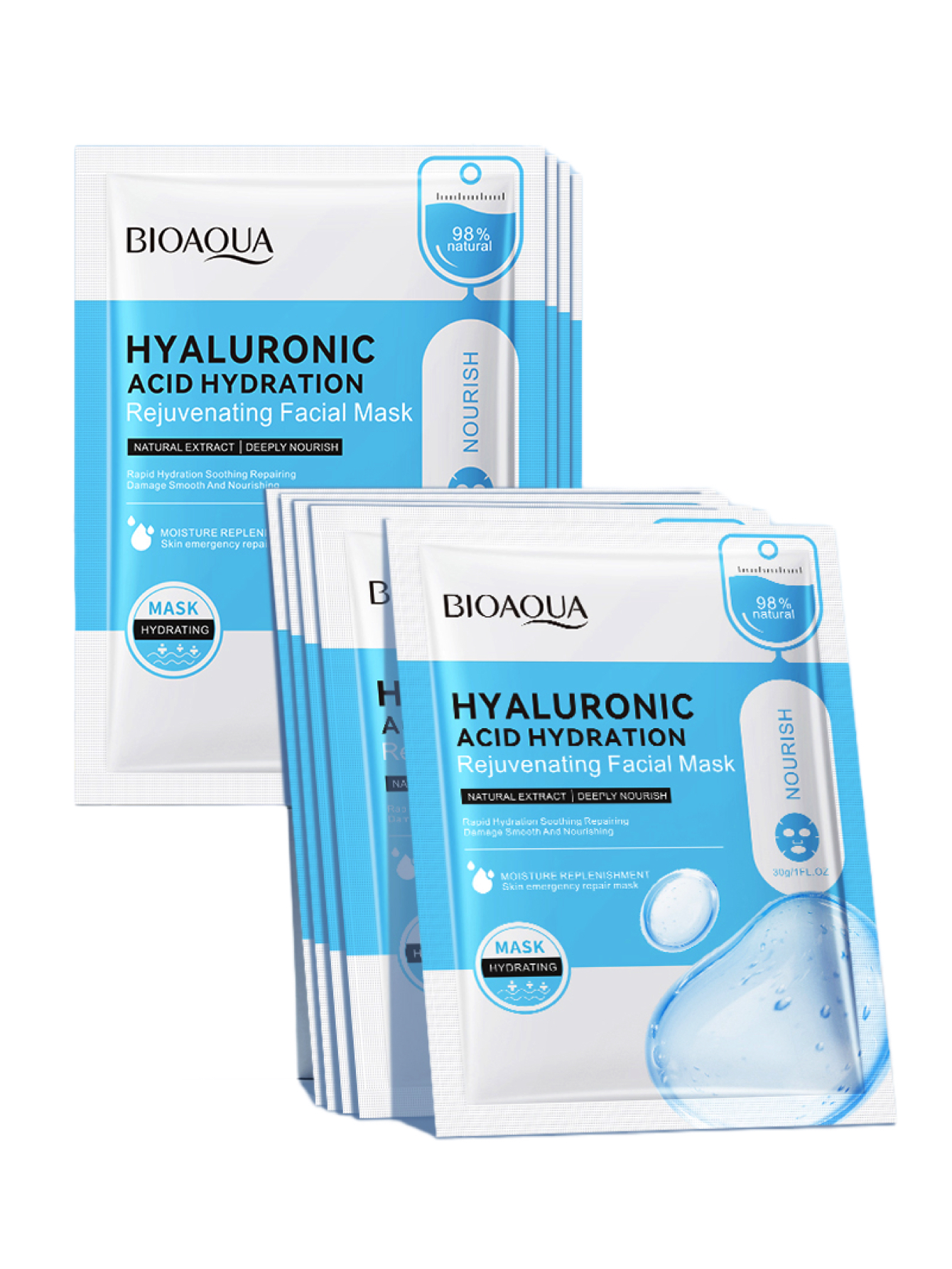 Paquete de 40 Mascarillas Ácido Hialurónico En Tela Anti Edad.