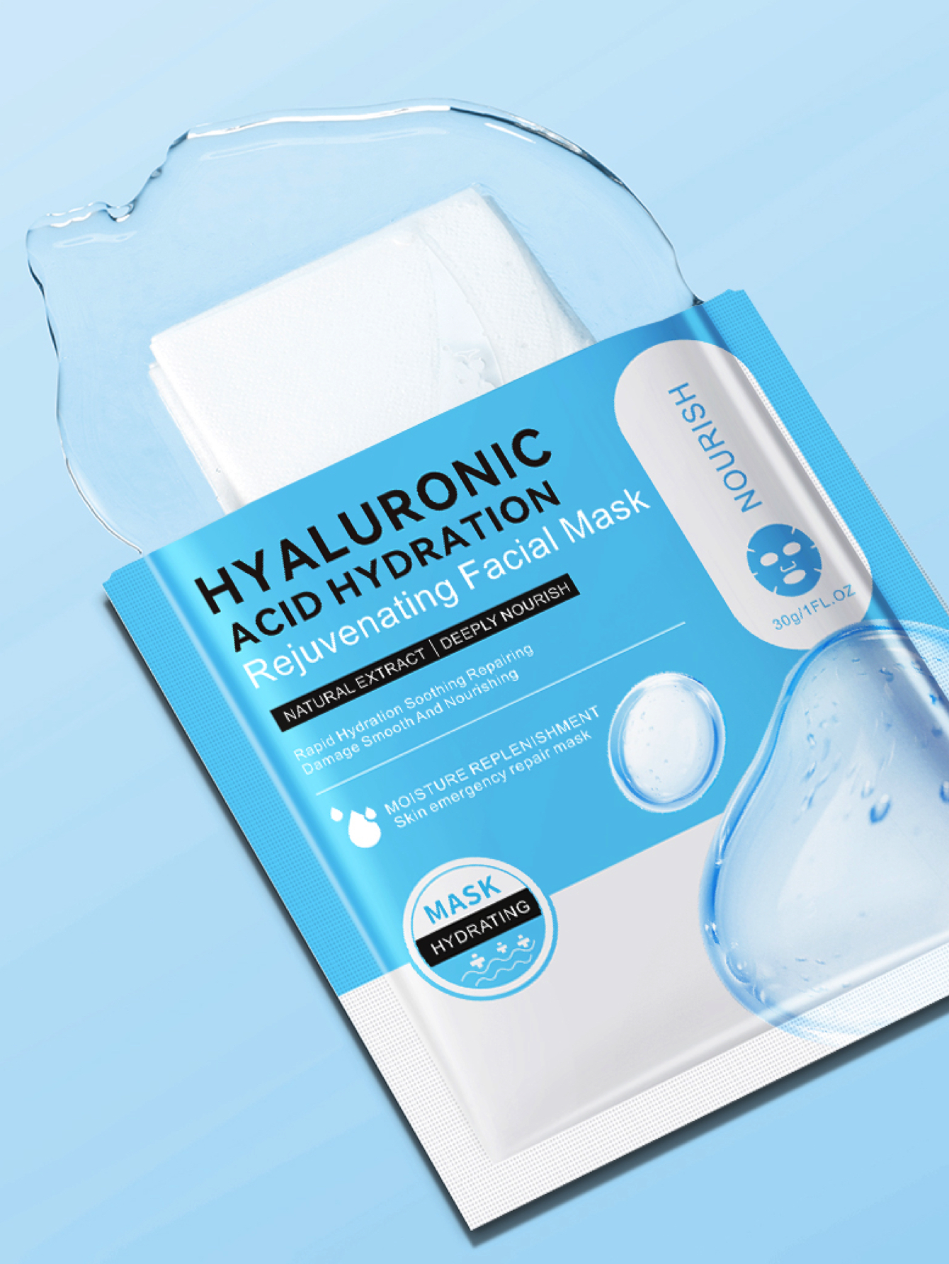 20 Mascarillas de Ácido Hialurónico Hidratante En Tela Anti Arrugas Anti Edad.