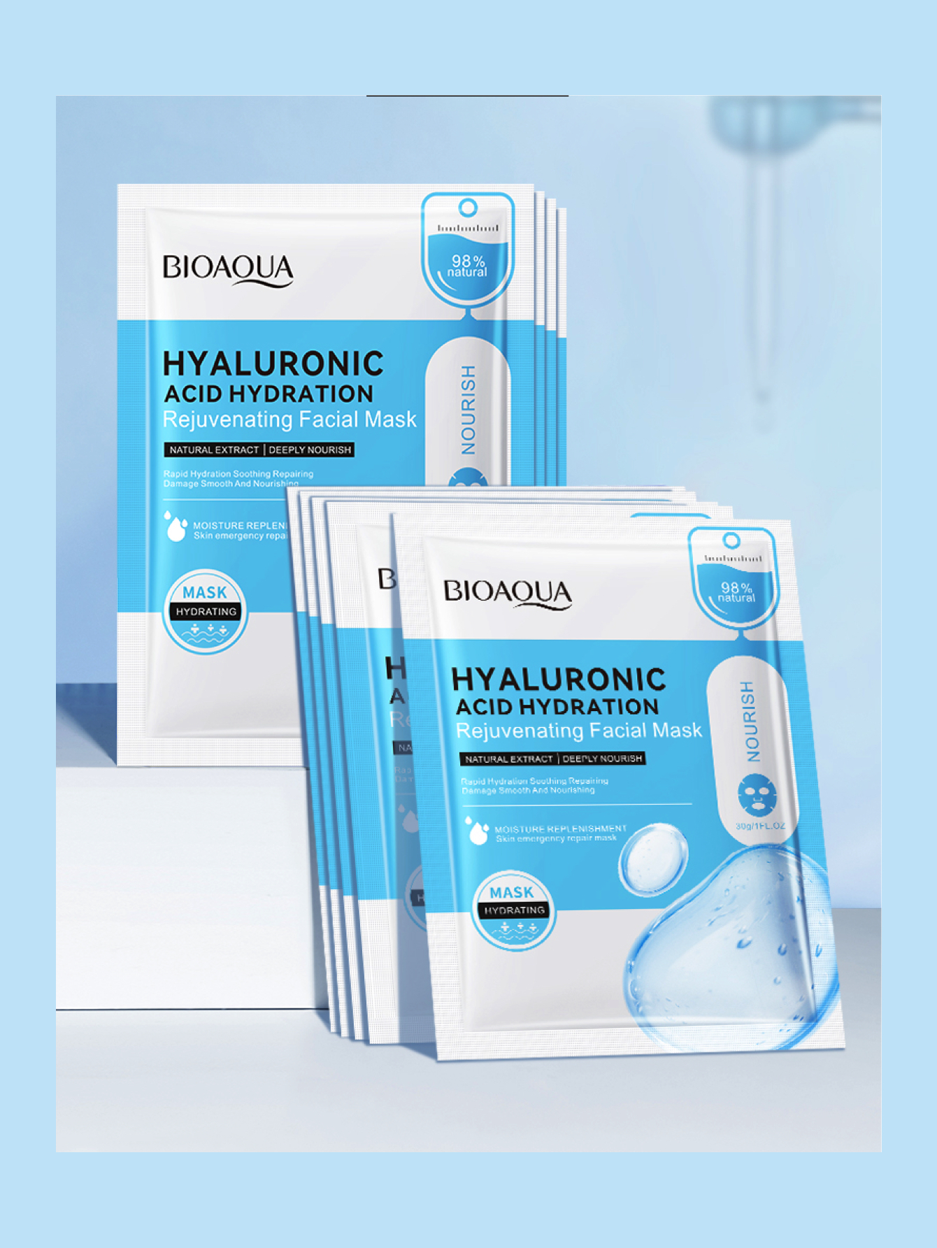 20 Mascarillas de Ácido Hialurónico Hidratante En Tela Anti Arrugas Anti Edad.