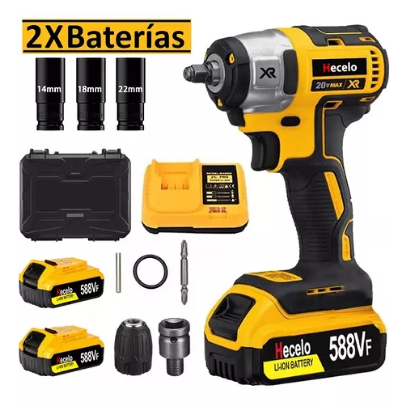 Pistola Impacto Llave Inalámbrica Batería De 2 Pilas 1/2