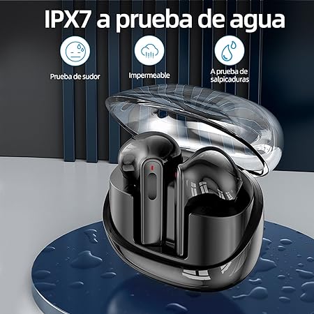 Audífonos Inalámbricos,Bluetooth 5.3 con 9D Estéreo HiFi,Auriculares Superligero Y Impermeable IPX7,Cancelación de Ruido, Audífonos Bluetooth con Control Táctil, Ideal para Xiaomi/Huawei/Samsung-Negro