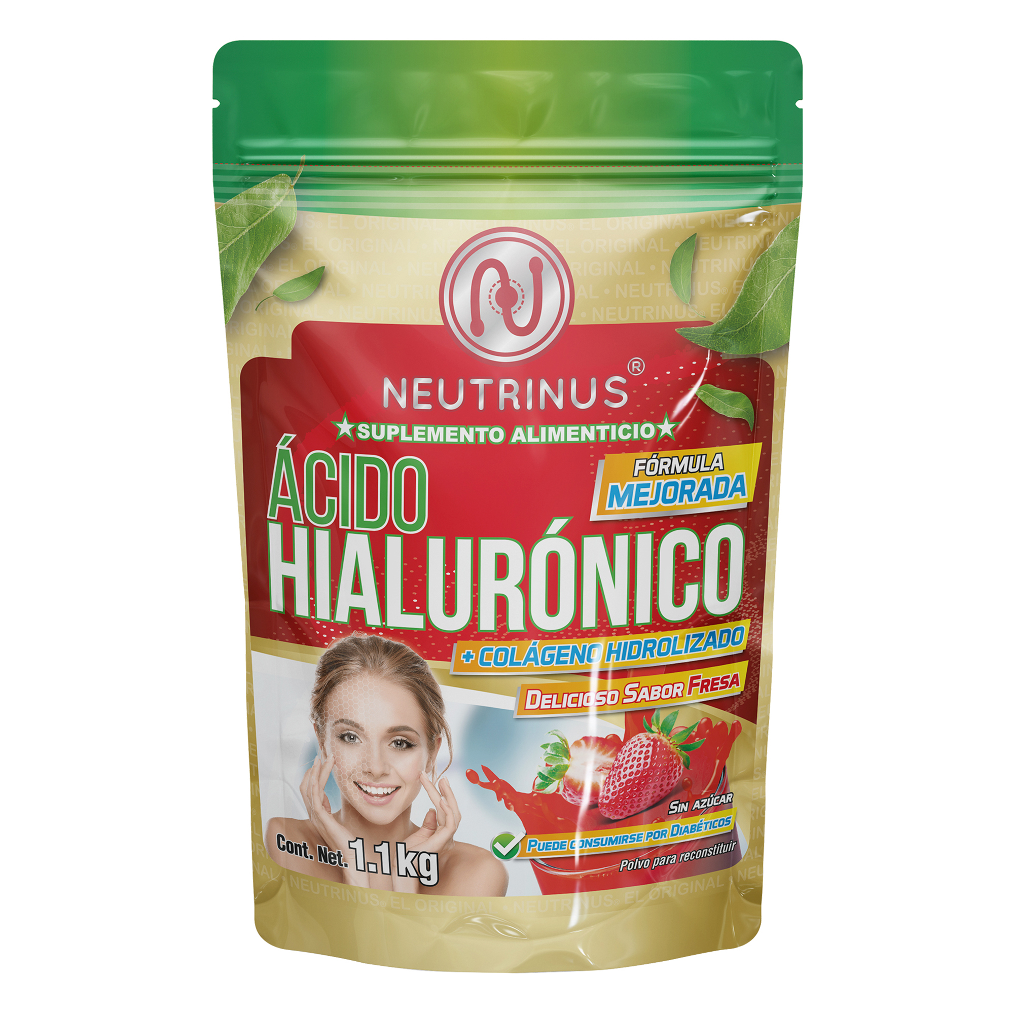 Suplemento Ácido Hialurónico Con Colágeno Hidrolizado Polvo Sabor Fresa