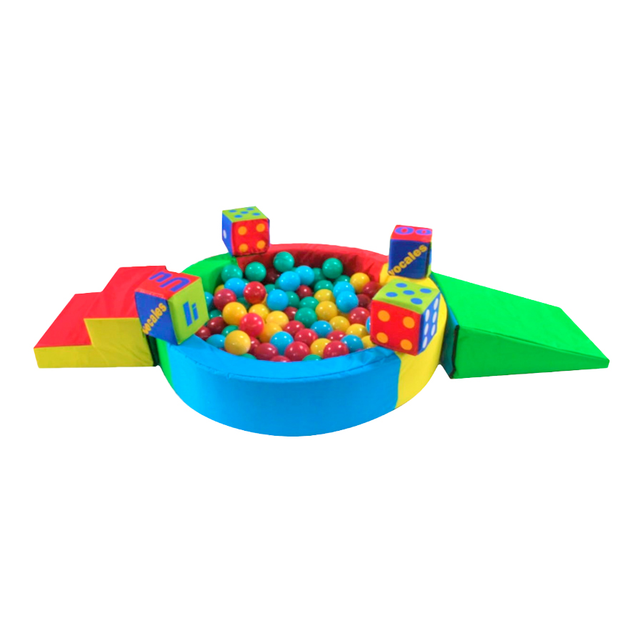 Alberca De Pelotas + 200 Pelotas + Escalera Y Rampa + 1 Cubo Multicolor Estimulación Temprana 