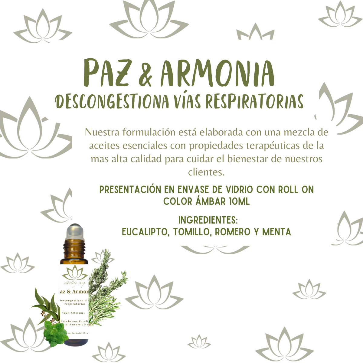 Roll On organico menta y eucalipto descongestiona Vias Respiratorias .