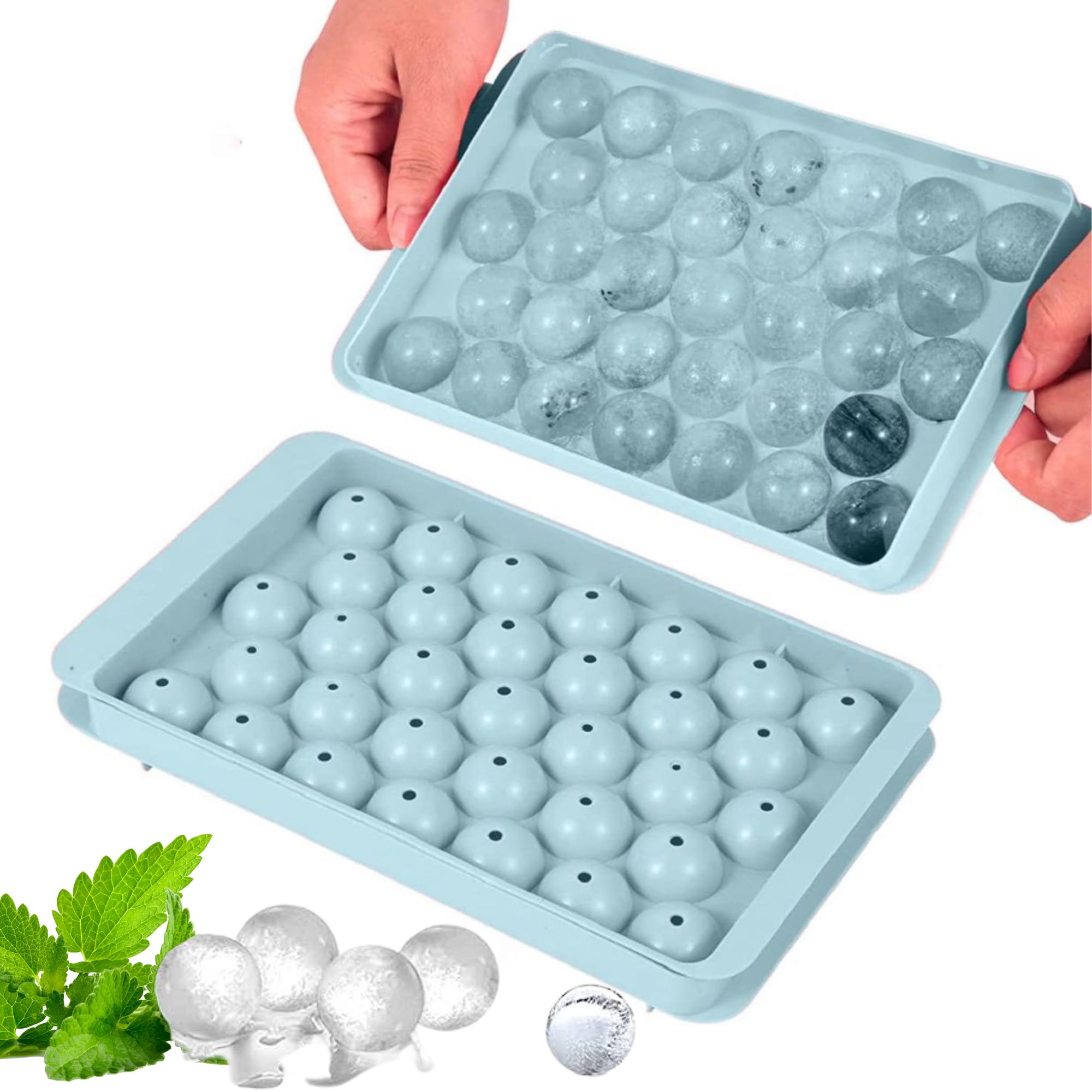 Cubo De Hielo Bandeja Ecomlab Esferas Circulares Coctelería Color Azul.