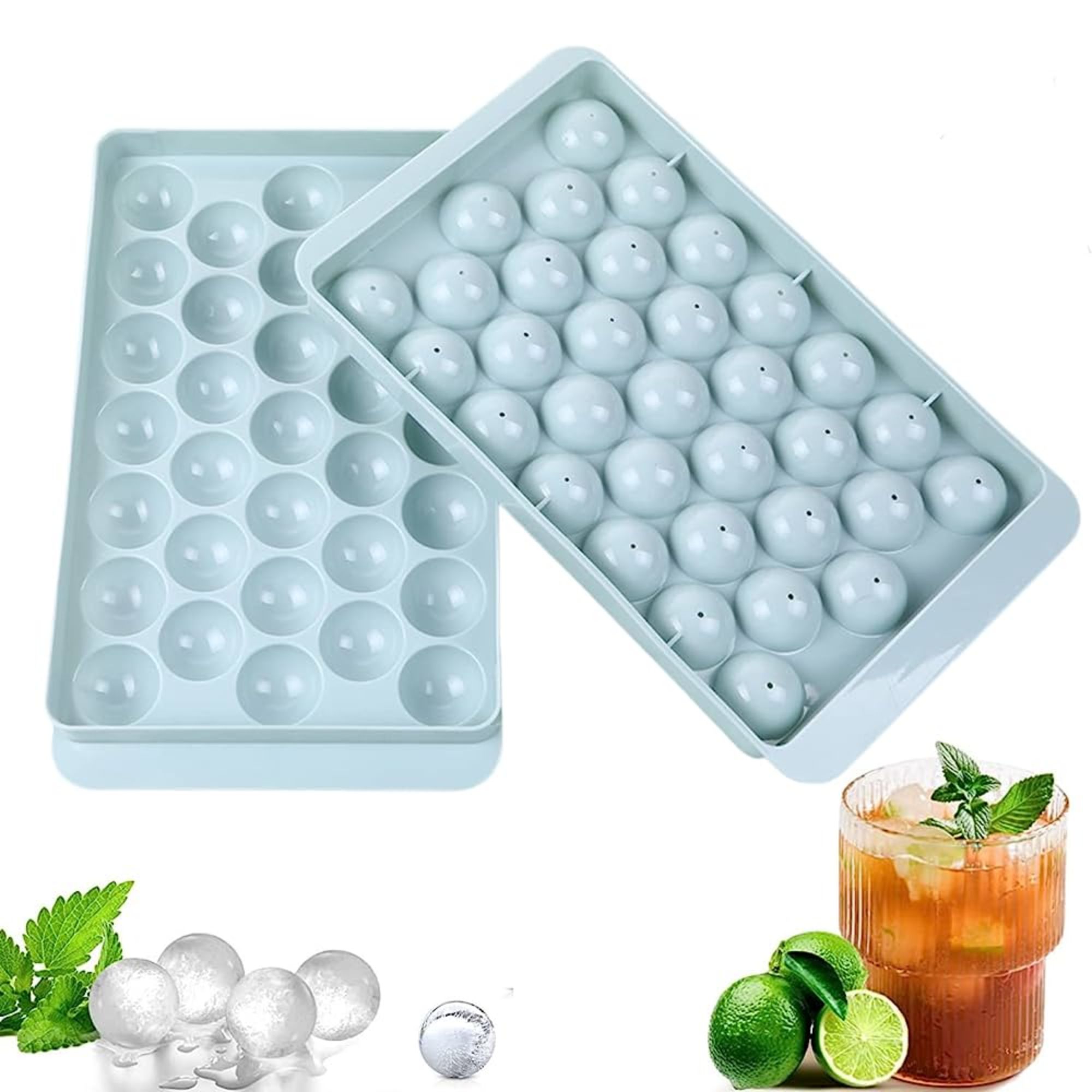 Cubo De Hielo Bandeja Ecomlab Esferas Circulares Coctelería Color Azul.