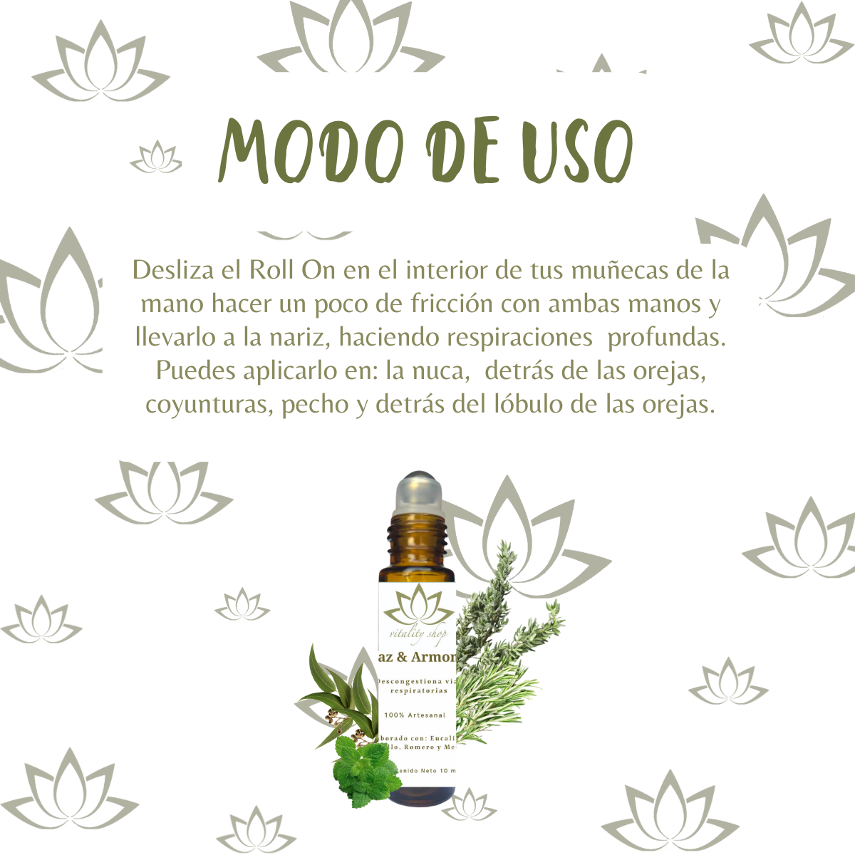 Roll On organico menta y eucalipto descongestiona Vias Respiratorias .