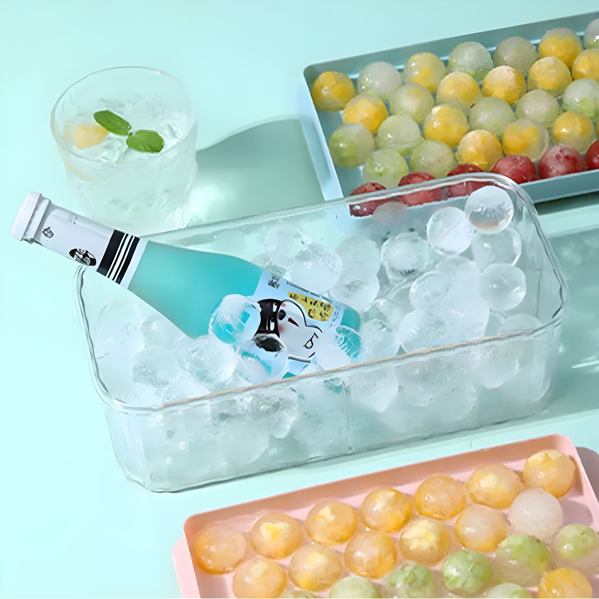 Cubo De Hielo Bandeja Ecomlab Esferas Circulares Coctelería Color Azul.