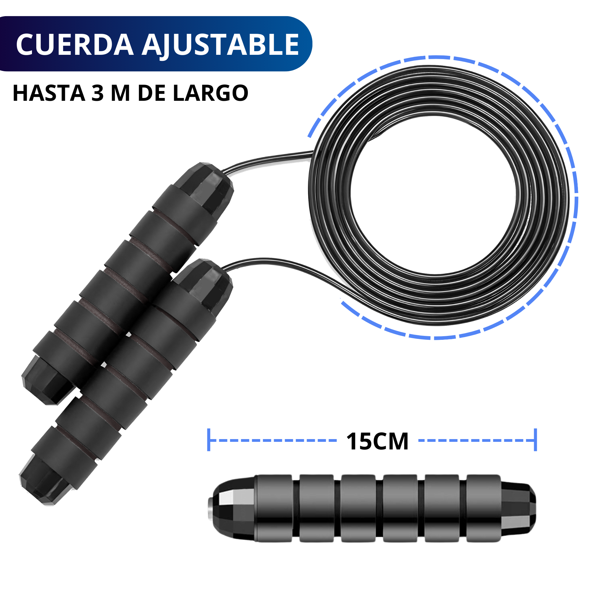 Cuerda Para Saltar Profesional Ecomlab Cuerda Acero Crossfit Color Negro.