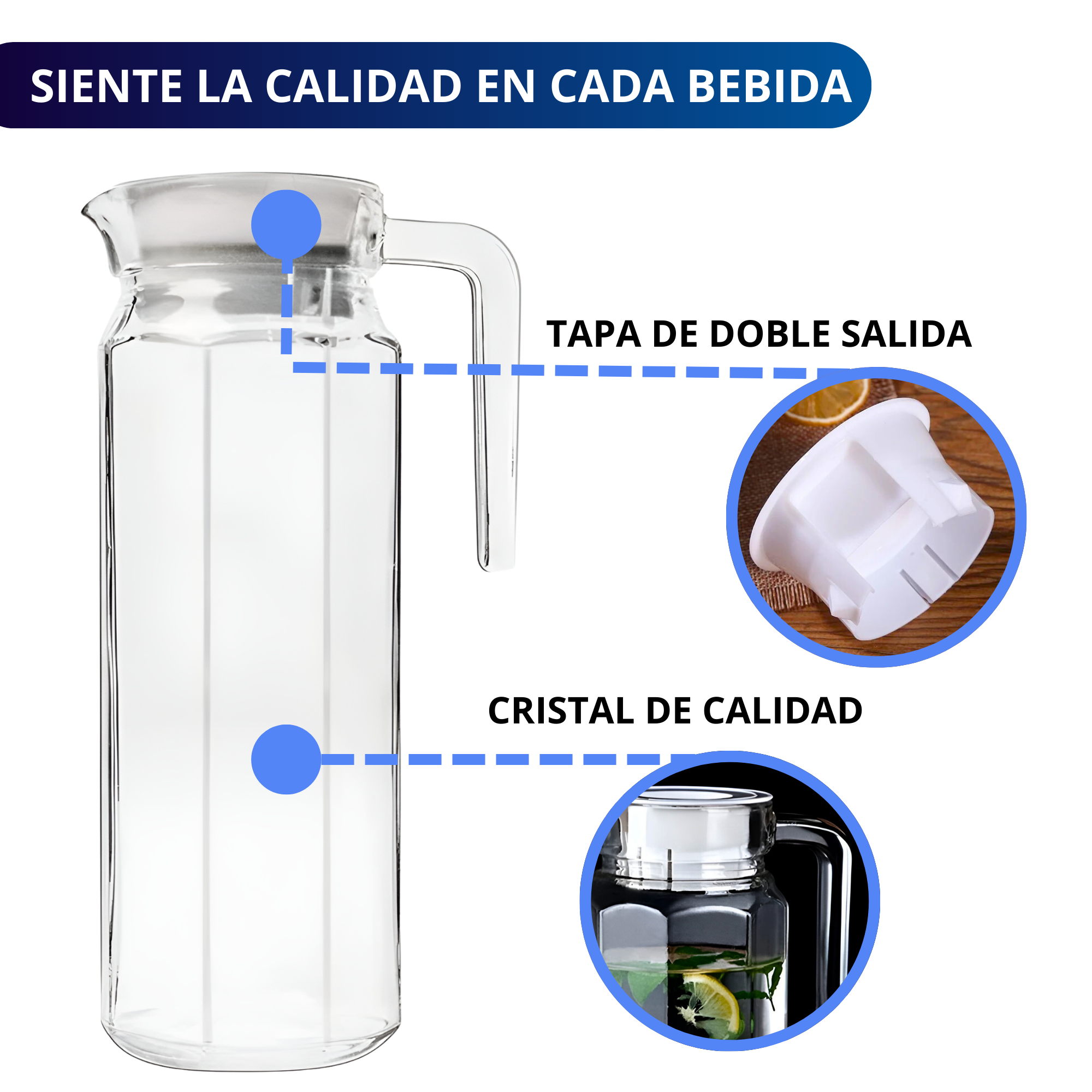 Jarra De Vidrio Con Tapa Ecomlab Ideal Para Agua O Bebidas.