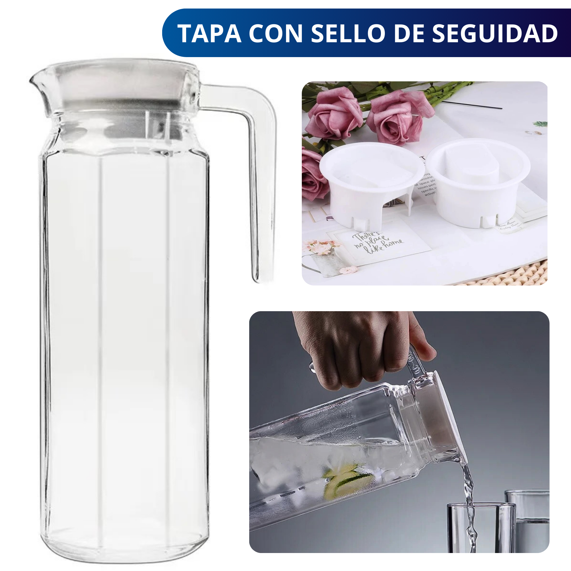 Jarra De Vidrio Con Tapa Ecomlab Ideal Para Agua O Bebidas.
