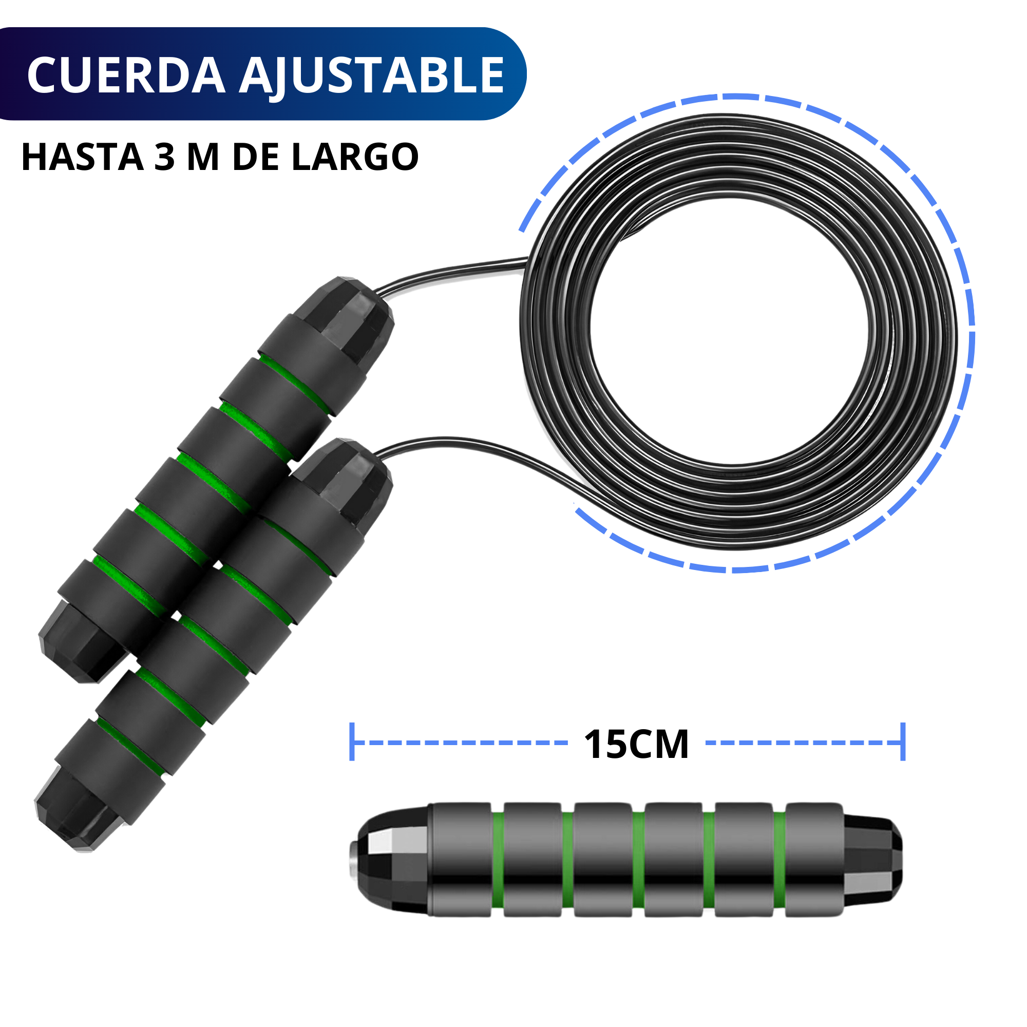 Cuerda Para Saltar Profesional Ecomlab Cuerda Acero Crossfit Color Verde.