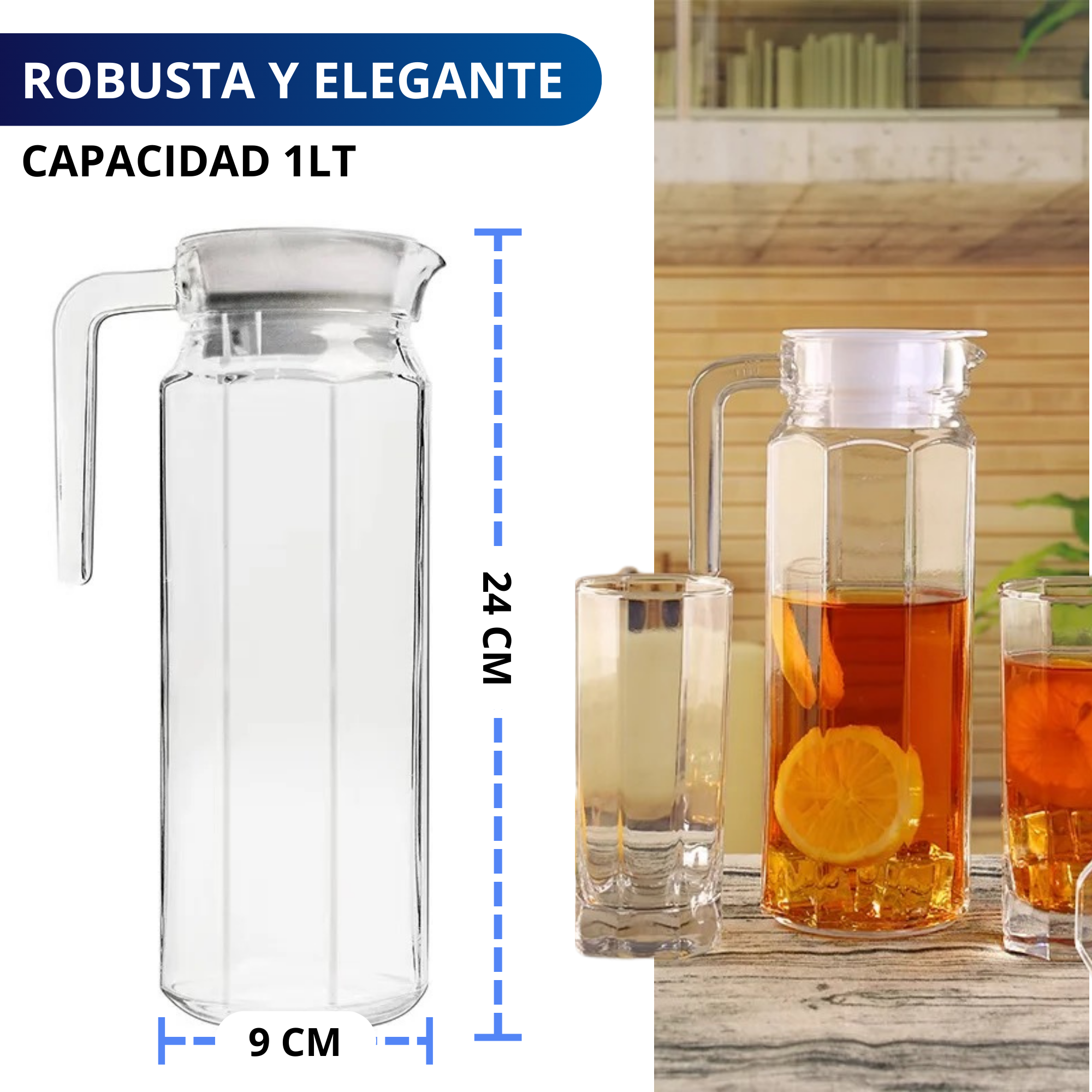 Jarra De Vidrio Con Tapa Ecomlab Ideal Para Agua O Bebidas.