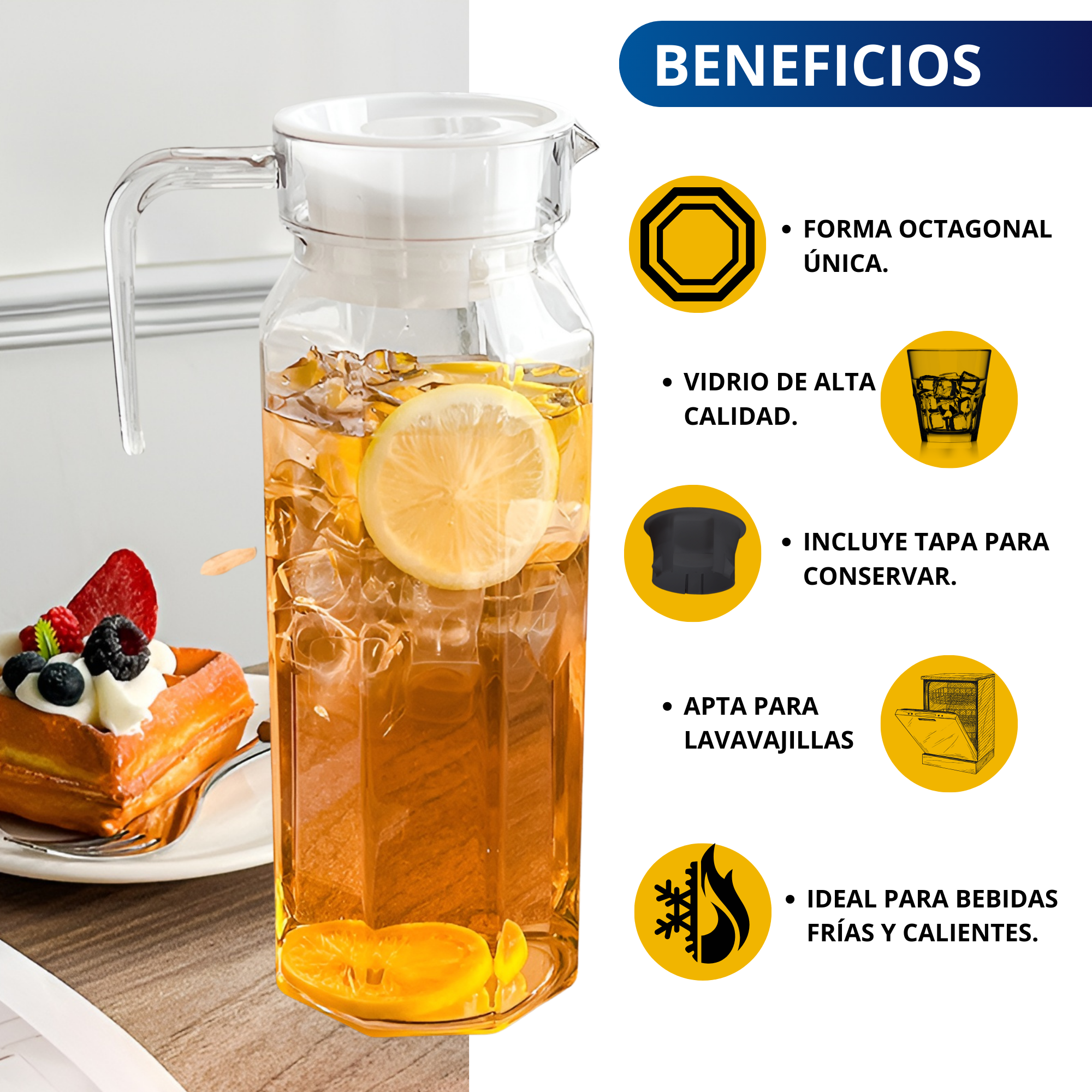 Jarra De Vidrio Con Tapa Ecomlab Ideal Para Agua O Bebidas.