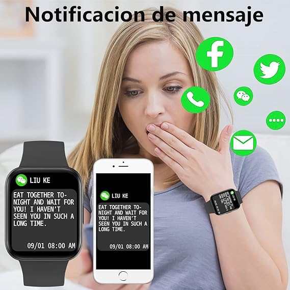 Smartwatch Reloj Inteligente,Salandens 1.72" Hombre Mujer Pulsera Inteligente, Pantalla Táctil Completa Impermeable IP68, Con Pulsómetro y Presión Arterial, Monitor de Calorías,Sueño,Podómetro,Relojes Deportes GPS Monitor de Pasos,Notificaciones Inteligentes, Banda Inteligente para Hombres, Mujeres Compatible con IOS, Android. (Negro)