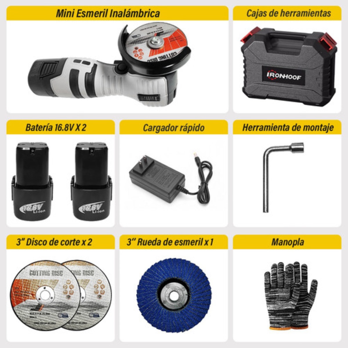 Mini Esmeril Angular Inalámbrica Pulidora 16.8v 75mm28000rpm GRIS