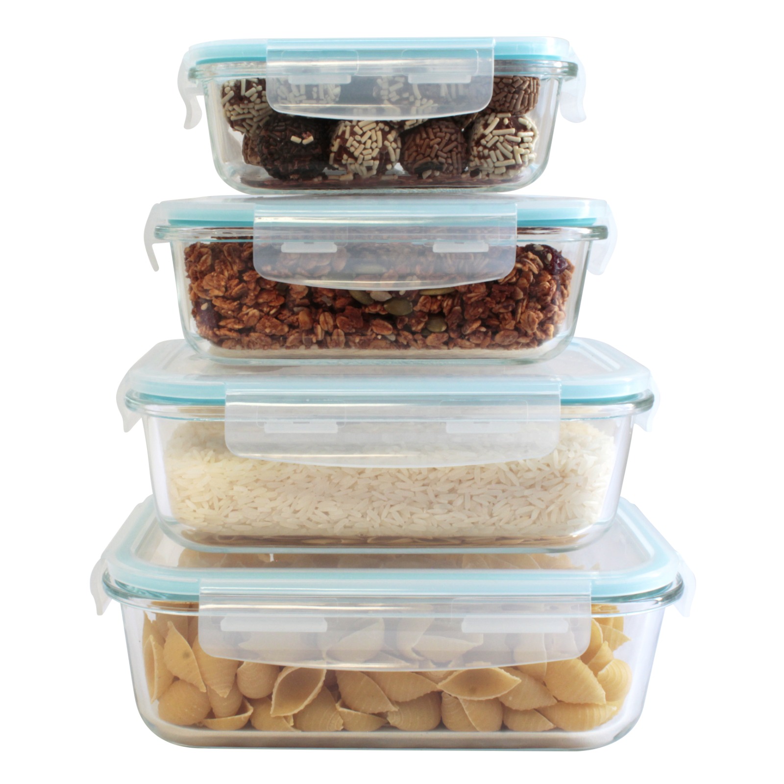 MDFitness Juego de 4 recipientes herméticos, Recipientes de vidrio con tapa hermética, Tupper vidrio, Recipientes herméticos para almacenar, Contenedores para alimentos, Contenedor de vidrio, lunch