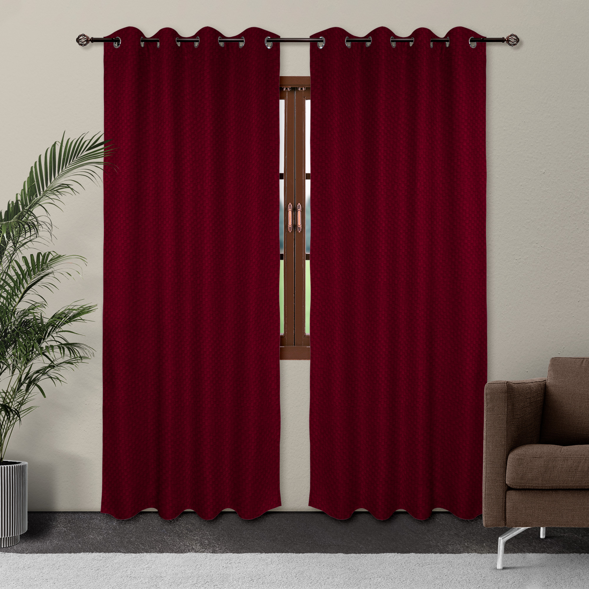 Cortina Blackout Guinda Tramada Larga Térmica Bloqueo De Luz 95%