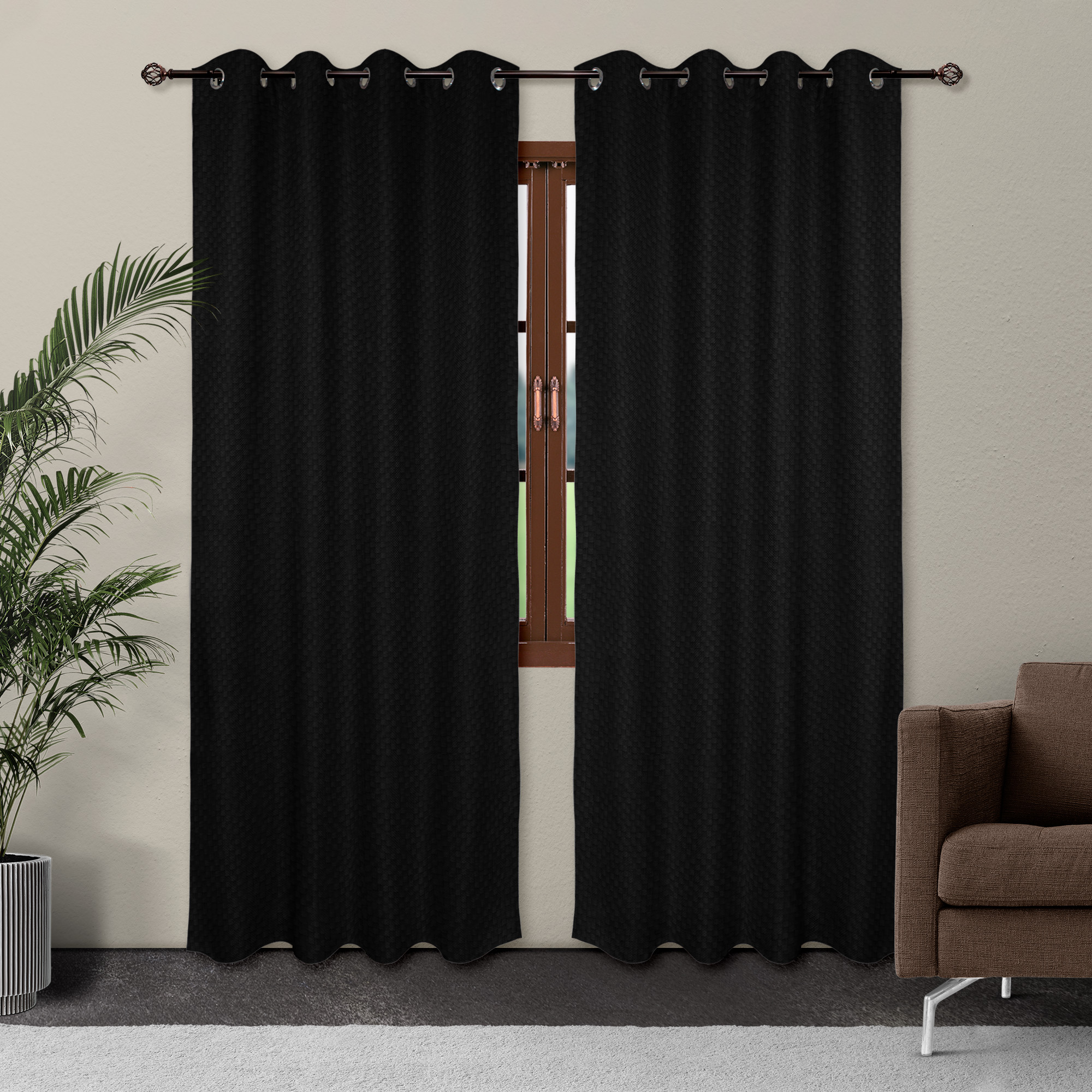 Cortina Blackout Negra Tramada Larga Térmica Bloqueo De Luz 95%.