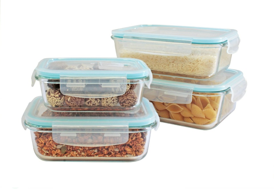 MDFitness Juego de 4 recipientes herméticos, Recipientes de vidrio con tapa hermética, Tupper vidrio, Recipientes herméticos para almacenar, Contenedores para alimentos, Contenedor de vidrio, lunch