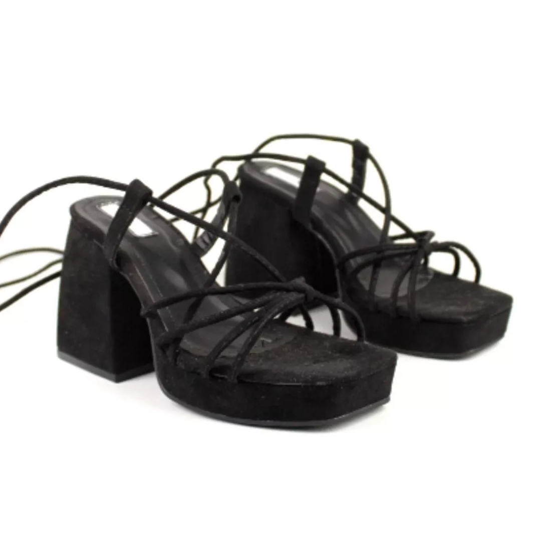 Zapatos Tacon Gruesos Dama Zapatillas Lazos Berry 7478