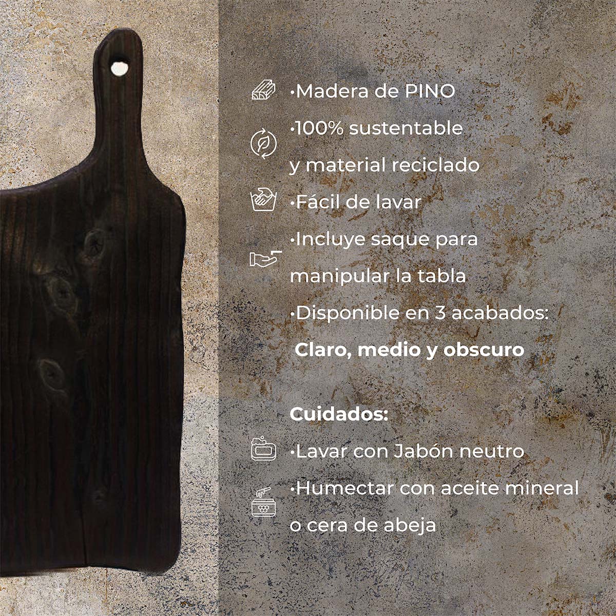 Tabla para picar de madera (pino) rectangular I tabla de quesos y charcuteria I tabla de decoración y corte para carne asados I hecho 100% a mano I LIVE II: Chica 24 x 28 x 2.5.