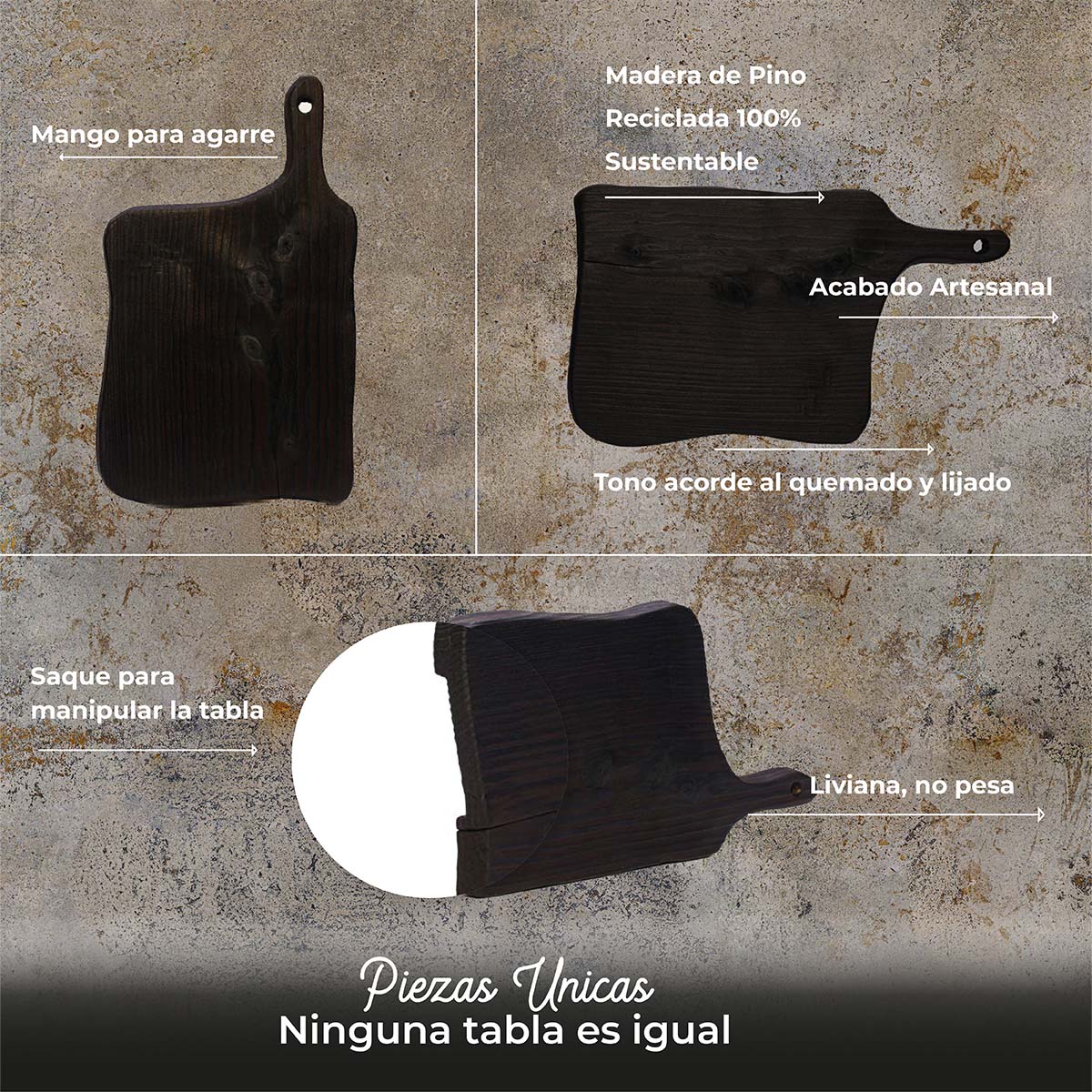 Tabla para picar de madera (pino) rectangular I tabla de quesos y charcuteria I tabla de decoración y corte para carne asados I hecho 100% a mano I LIVE II: Chica 24 x 28 x 2.5.