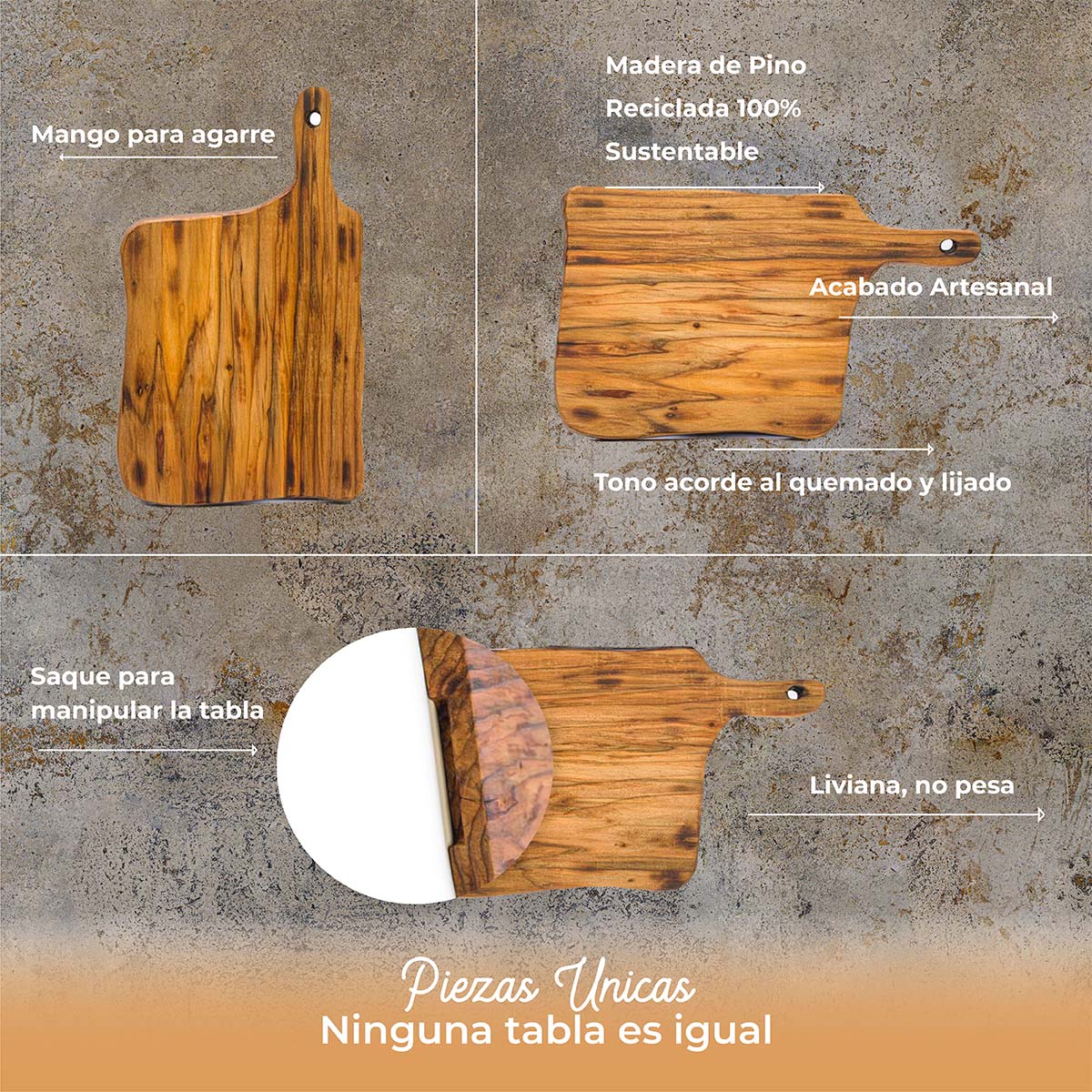 Tabla para picar de madera (pino) rectangular I tabla de quesos y charcuteria I tabla de decoración y corte para carne asados I hecho 100% a mano I LIVE III: Chica 24 x 28 x 2.5.