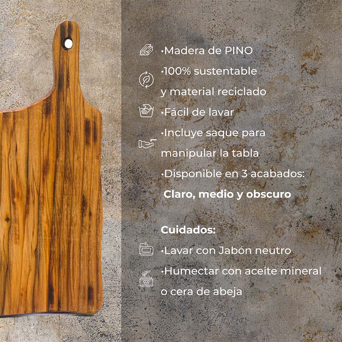 Tabla para picar de madera (pino) rectangular I tabla de quesos y charcuteria I tabla de decoración y corte para carne asados I hecho 100% a mano I LIVE III: Chica 24 x 28 x 2.5.