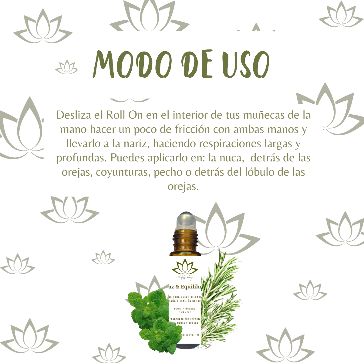 Roll On organico Menta Y Romero Alivia Dolor De Cabeza Migraña 10 Ml ..