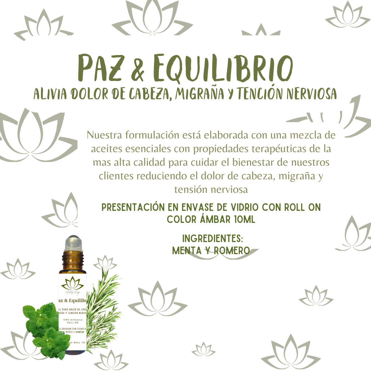 Roll On organico Menta Y Romero Alivia Dolor De Cabeza Migraña 10 Ml ..