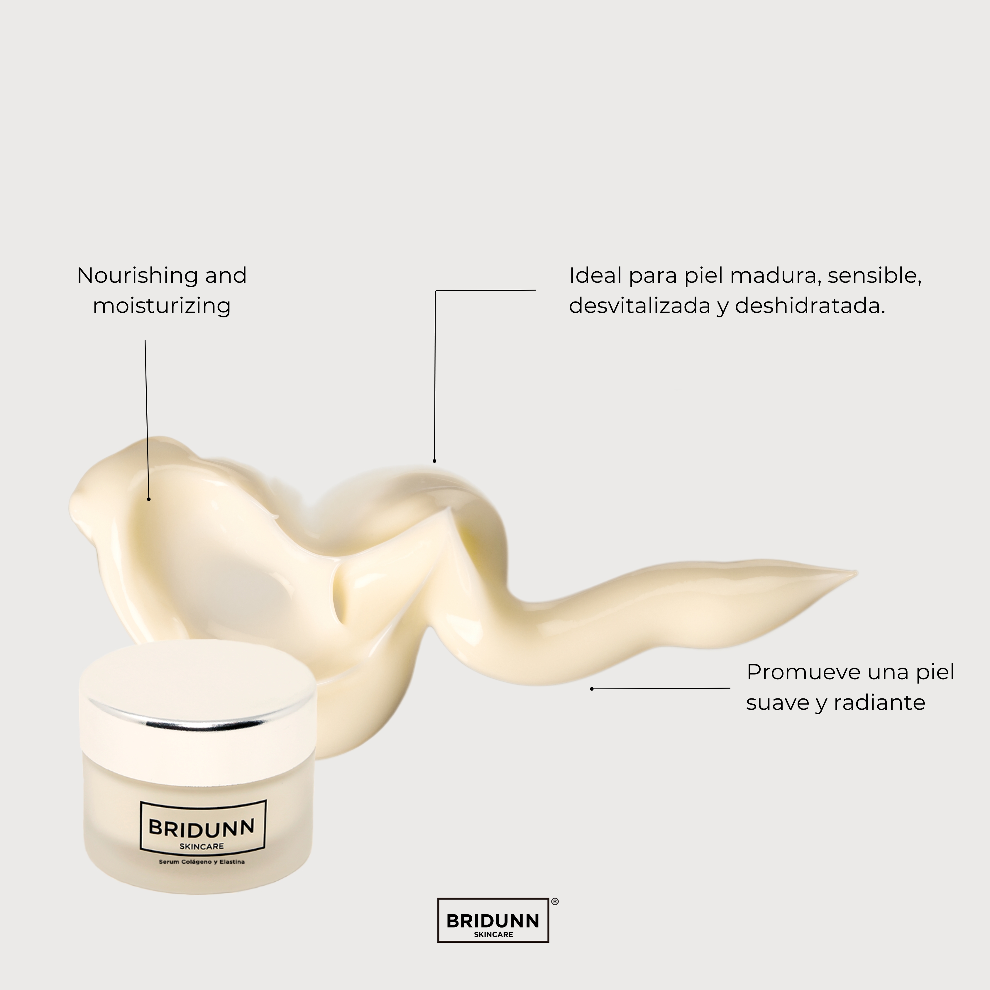Crema Facial Rejuvenecedora Piel con Colágeno Marino para AntiFlacidez, Antienvejecimiento, Antiarrugas. Ingredientes Naturales Bridunn Skincare