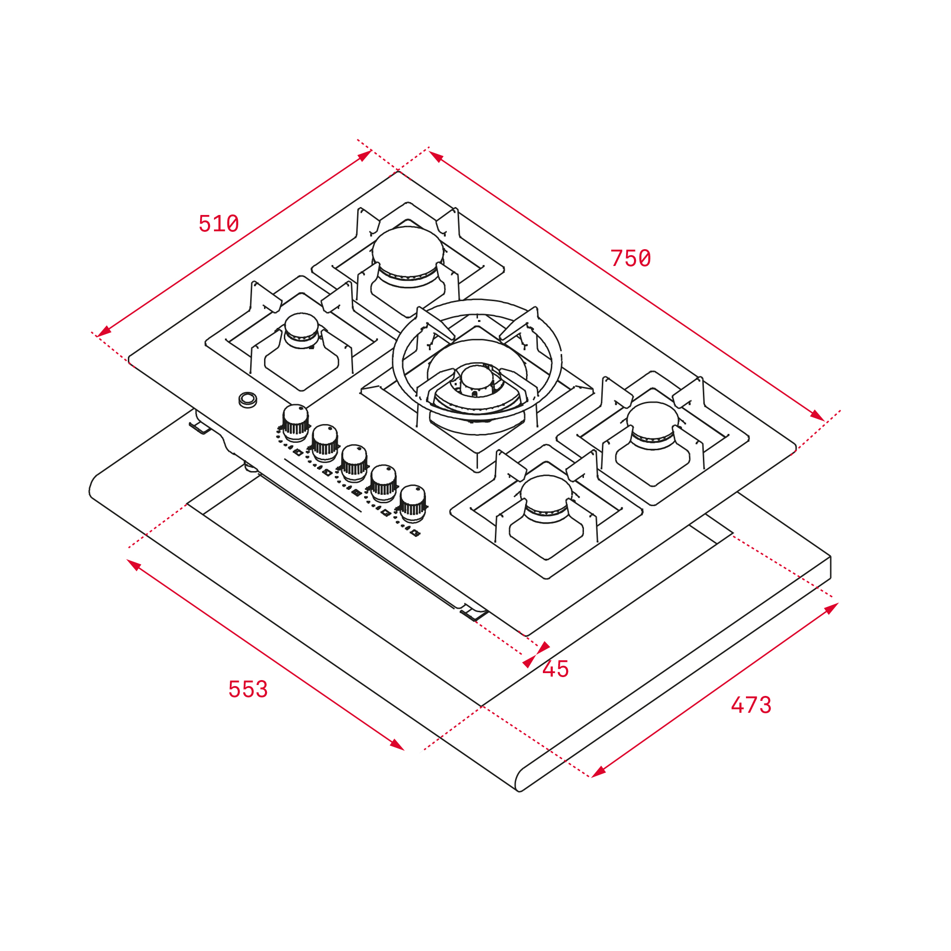 Parrilla de gas 5 quemadores de alta eficiencia marca teka.