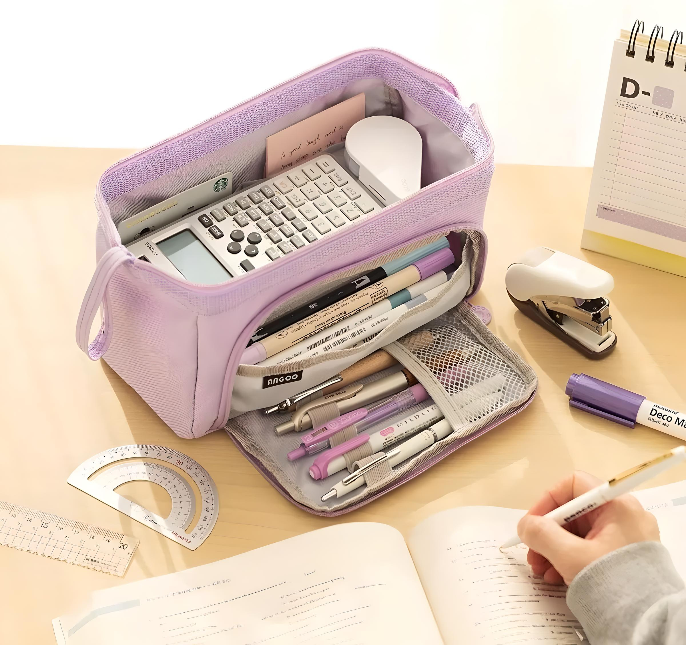 Estuche Para Lapices Gran Capacidad Doble Capa Organizadoras Color Violeta