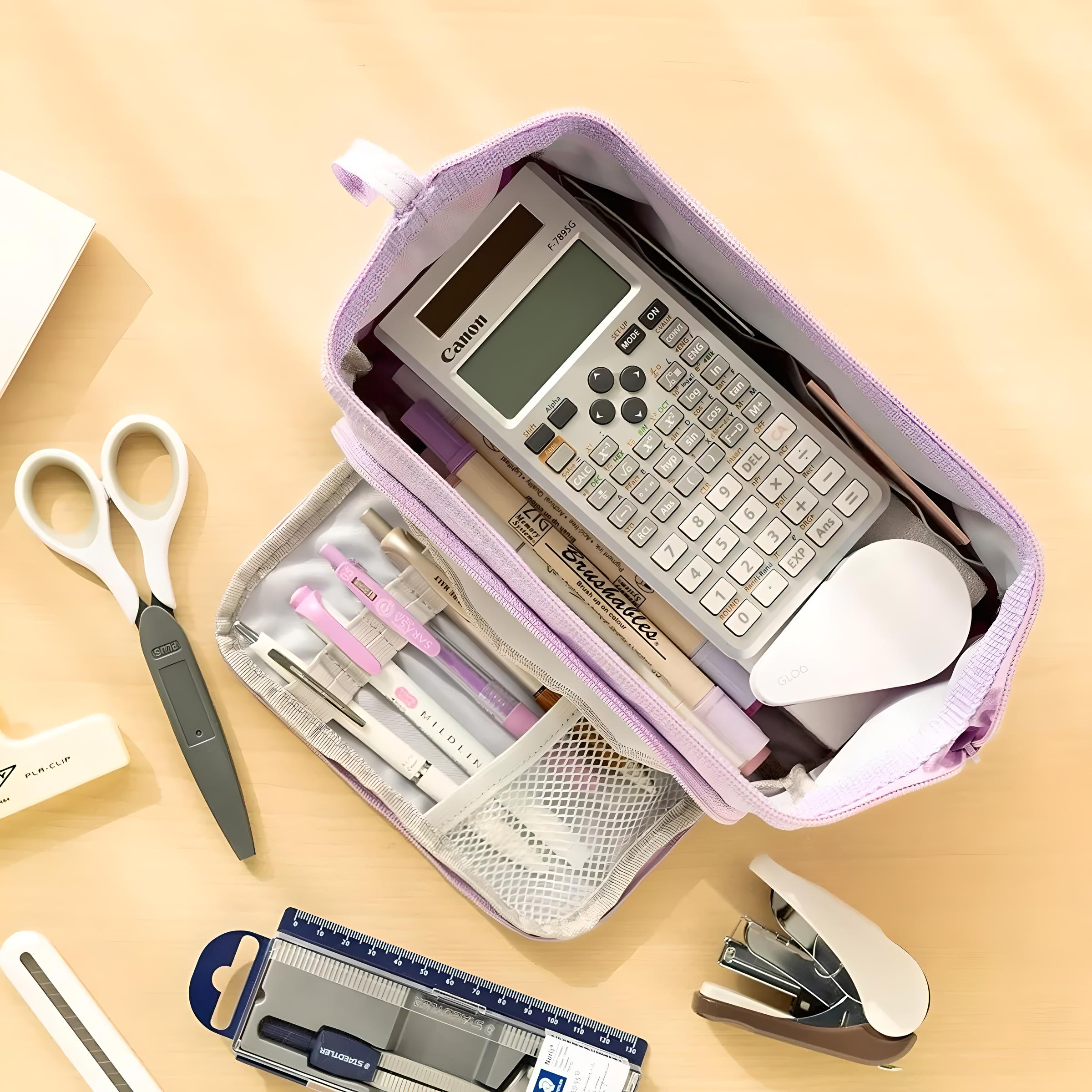 Estuche Para Lapices Gran Capacidad Doble Capa Organizadoras Color Violeta