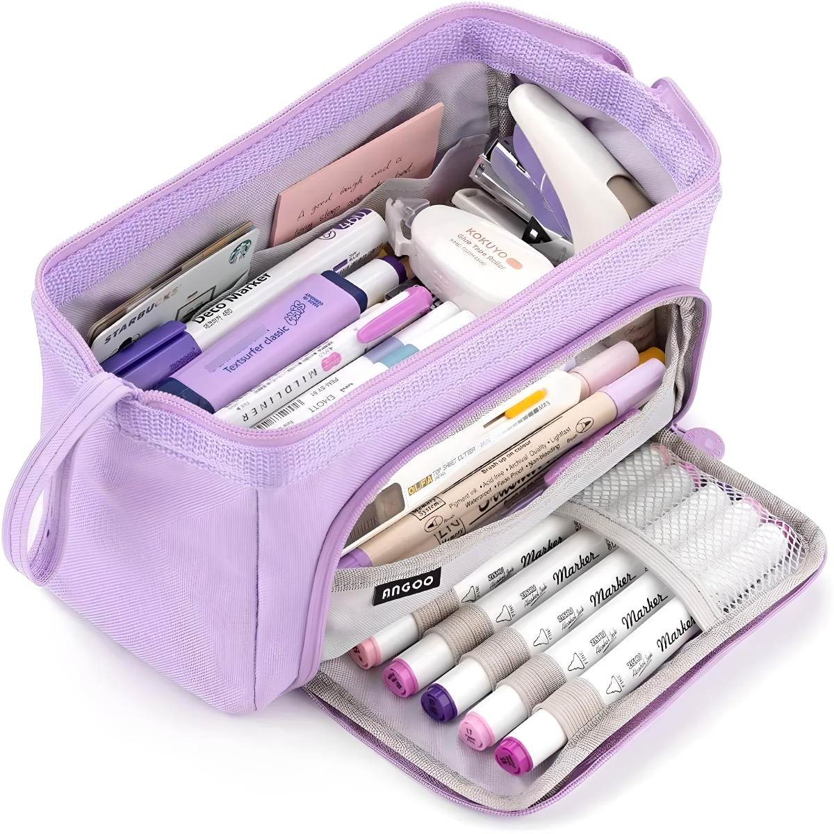 Estuche Para Lapices Gran Capacidad Doble Capa Organizadoras Color Violeta