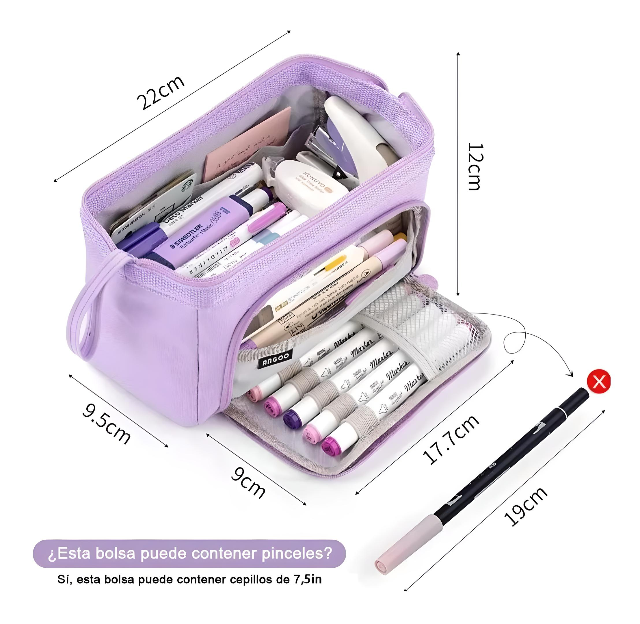 Estuche Para Lapices Gran Capacidad Doble Capa Organizadoras Color Violeta