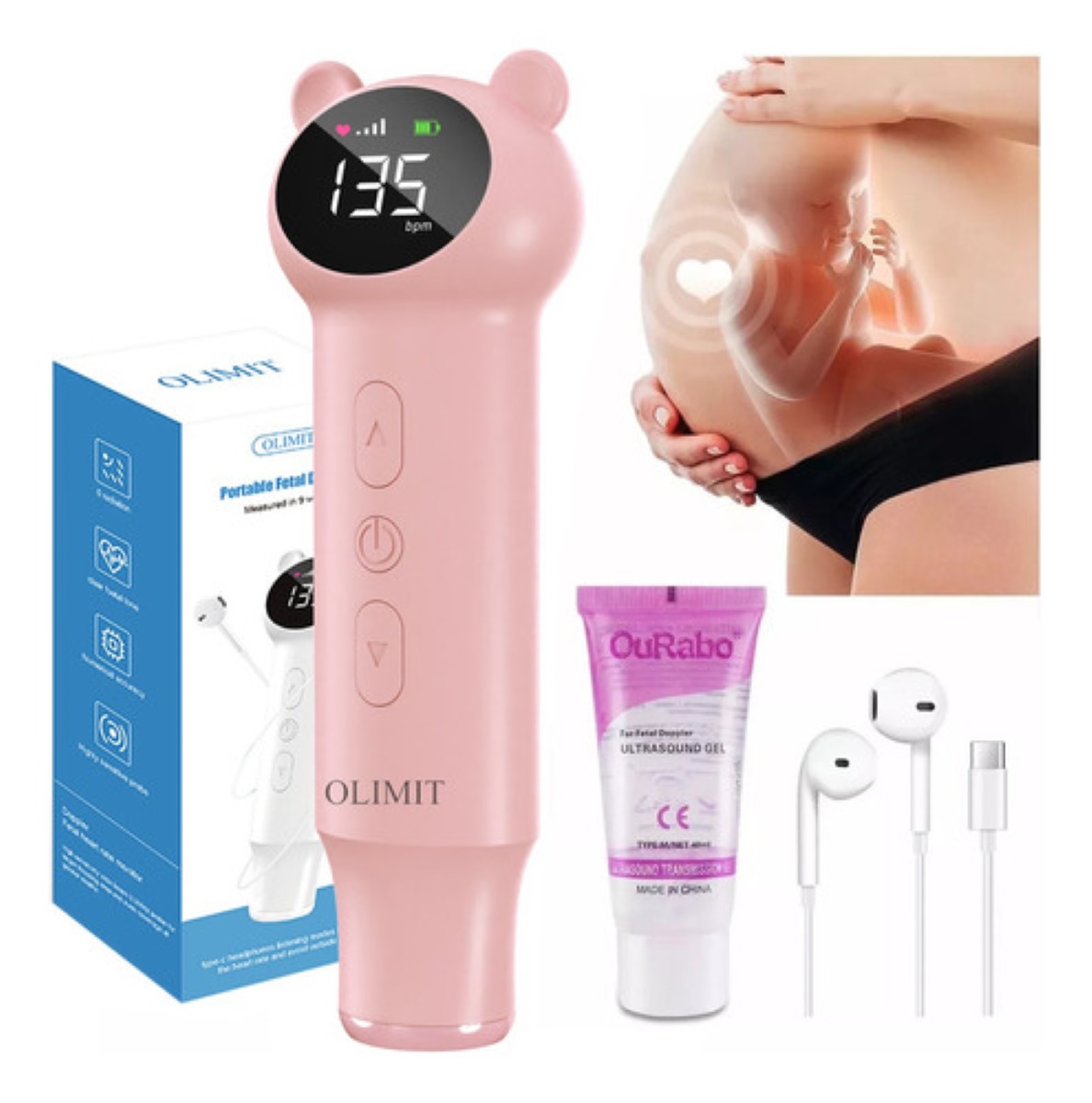 Baby Detector De Frecuencia Cardíaca Fetal Portátil Doppler Rosa