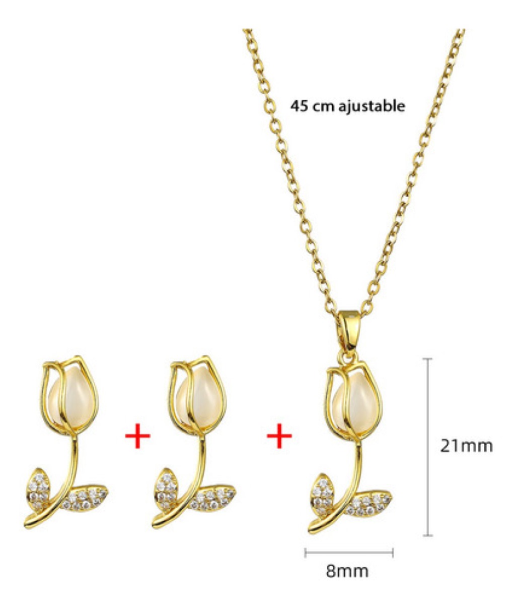 Set De Collar Y Aretes Tulipanes Para Mujer, Dorado